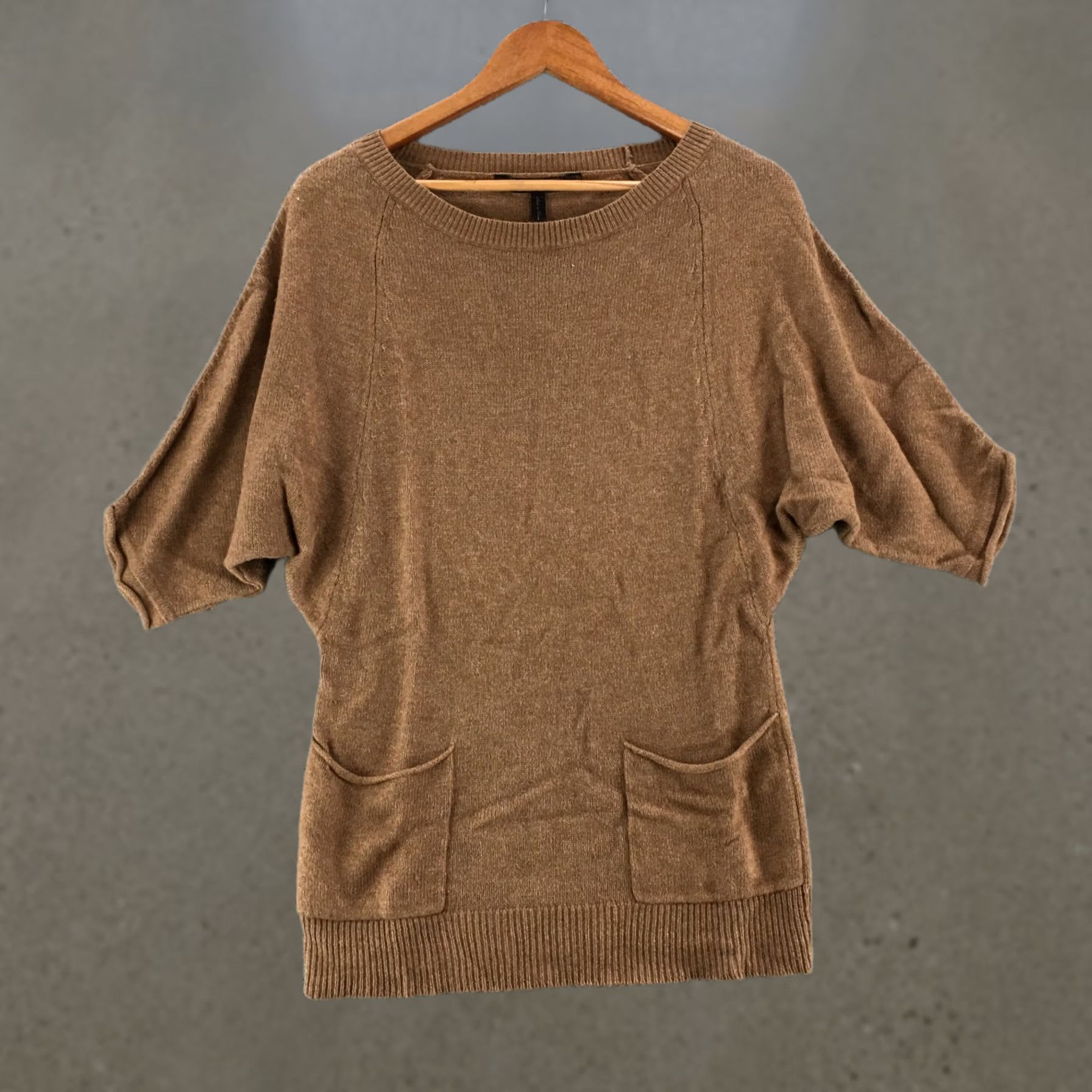 Bcbgmaxazria BCBGMAXAZRIA Pullover Sweater Womens S Brown Wool Blend Boat Neck Front Pockets Size S / US 4 / IT 40 - 1 Thumbnail