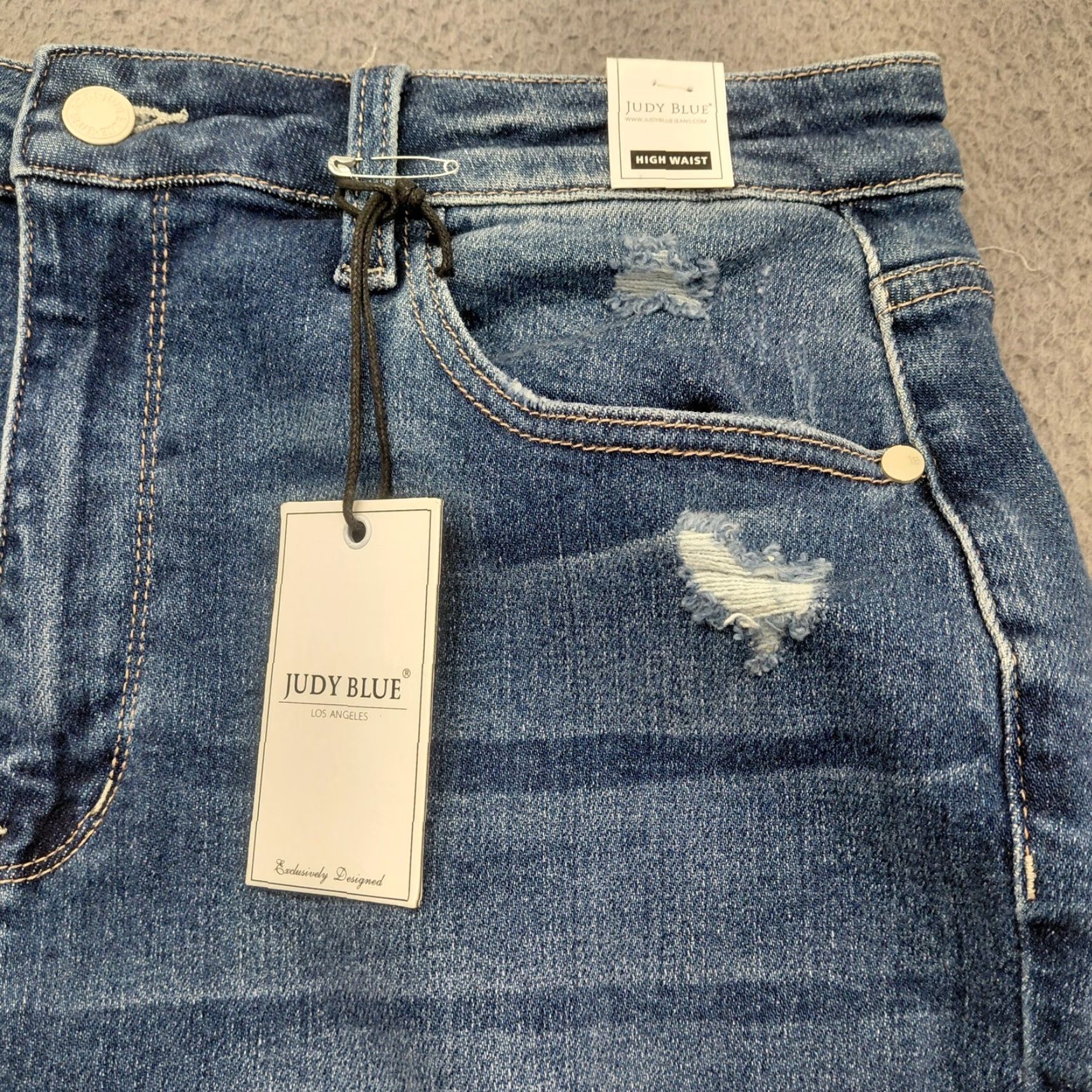 Vintage Judy Blue Jeans Womens Plus 15/32 Blue Denim Straight High Waist Distressed Jeans Size 36" / US 14 / IT 50 - 4 Thumbnail