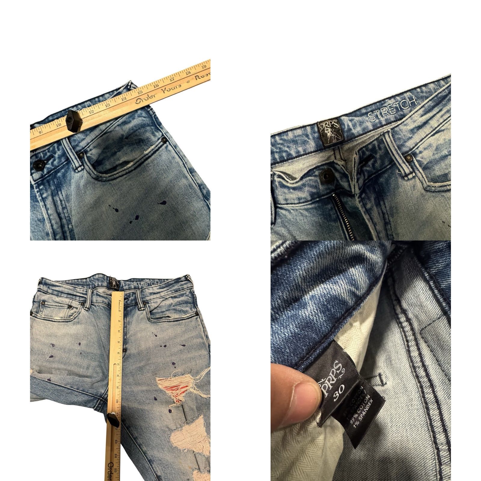 Prps PRPS Le Sabre Slim Tapered Jeans Size 30 Light Wash Distressed Paint Splatter Jeans Size US 30 / EU 46 - 9 Thumbnail