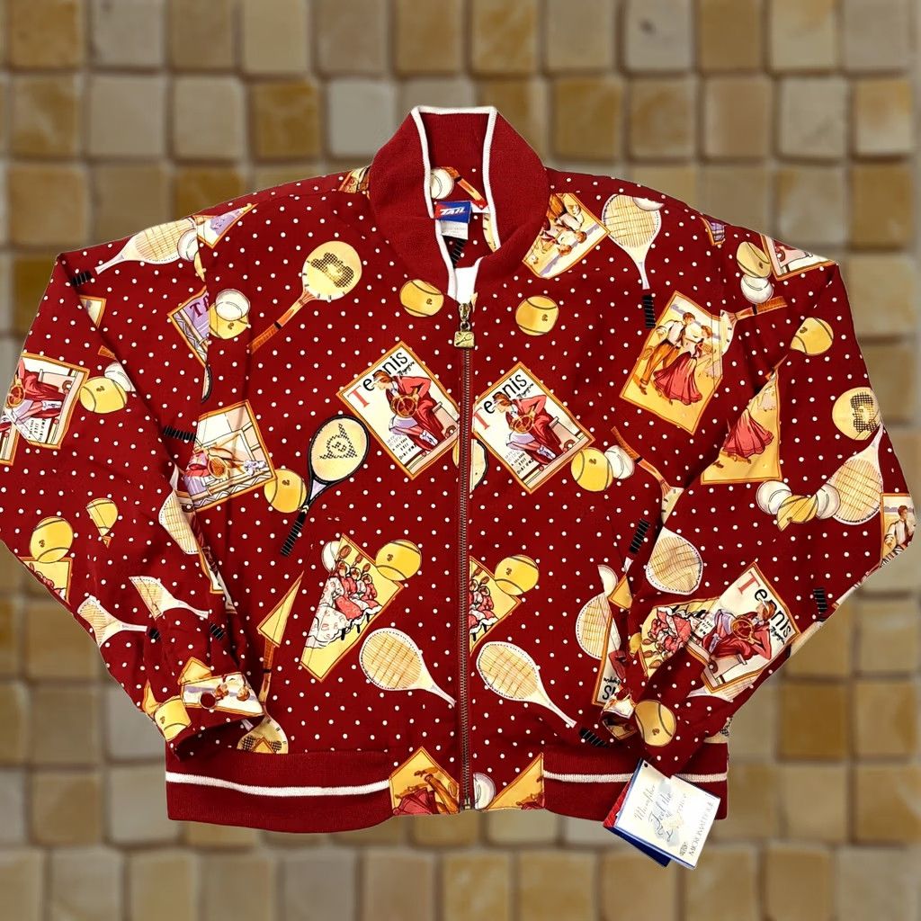 Vintage VINTAGE Tail Tennis Women's Medium Zip Up Bomber Windbreaker AOP Red Jacket Size M / US 6-8 / IT 42-44 - 1 Thumbnail