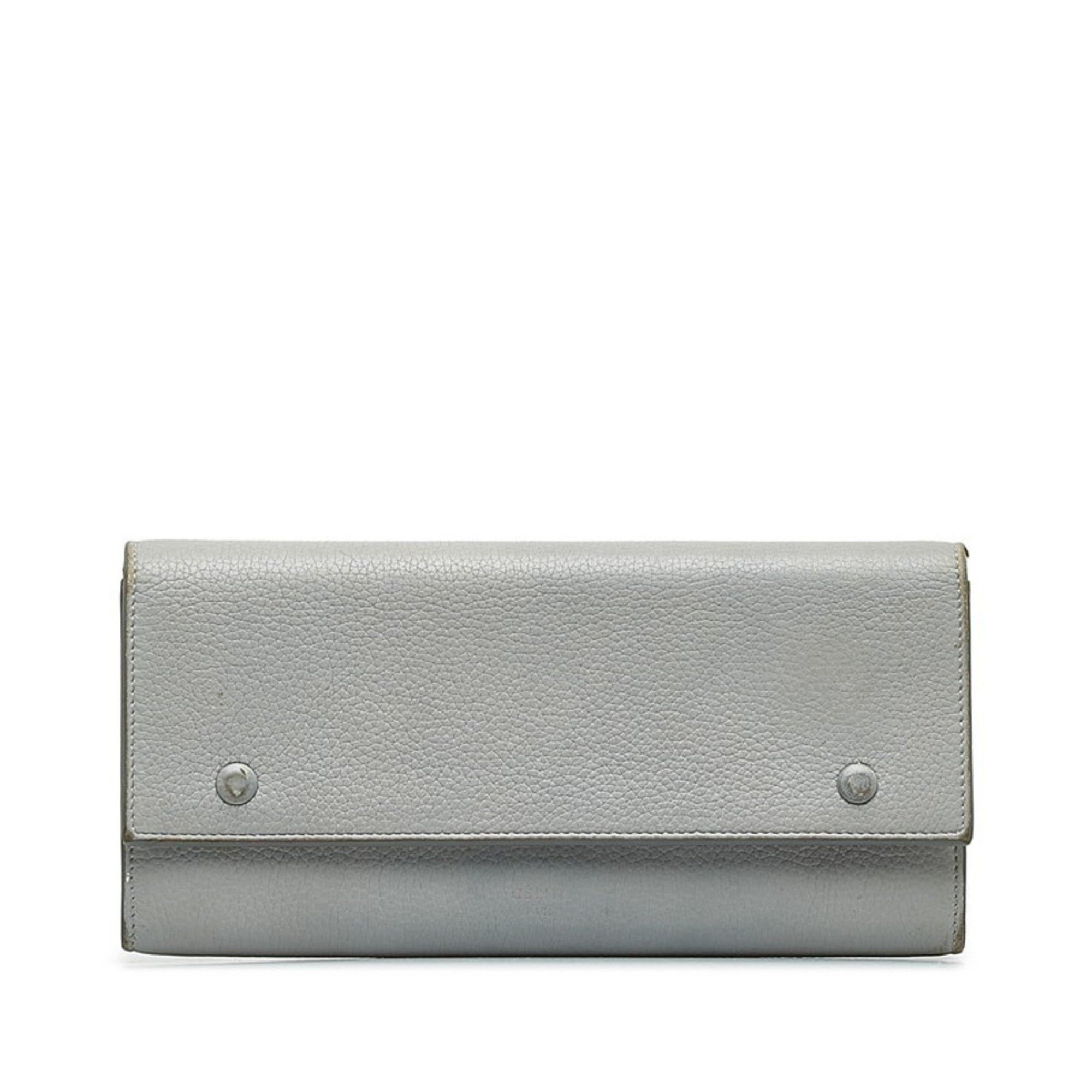 Celine CELINE Large Flap Multi-Function Long Wallet 101673 Grey Leather Women's Size ONE SIZE - 1 Thumbnail
