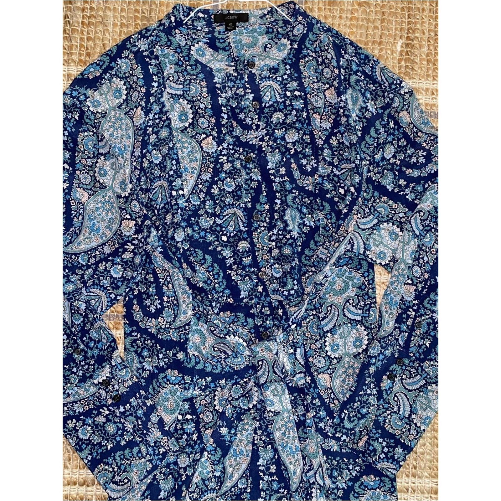 J.Crew JCrew $228 Tie-front Silk Shirt-Dress Blue Paisley 12 NWOT Size XL / US 12-14 / IT 48-50 - 5 Thumbnail