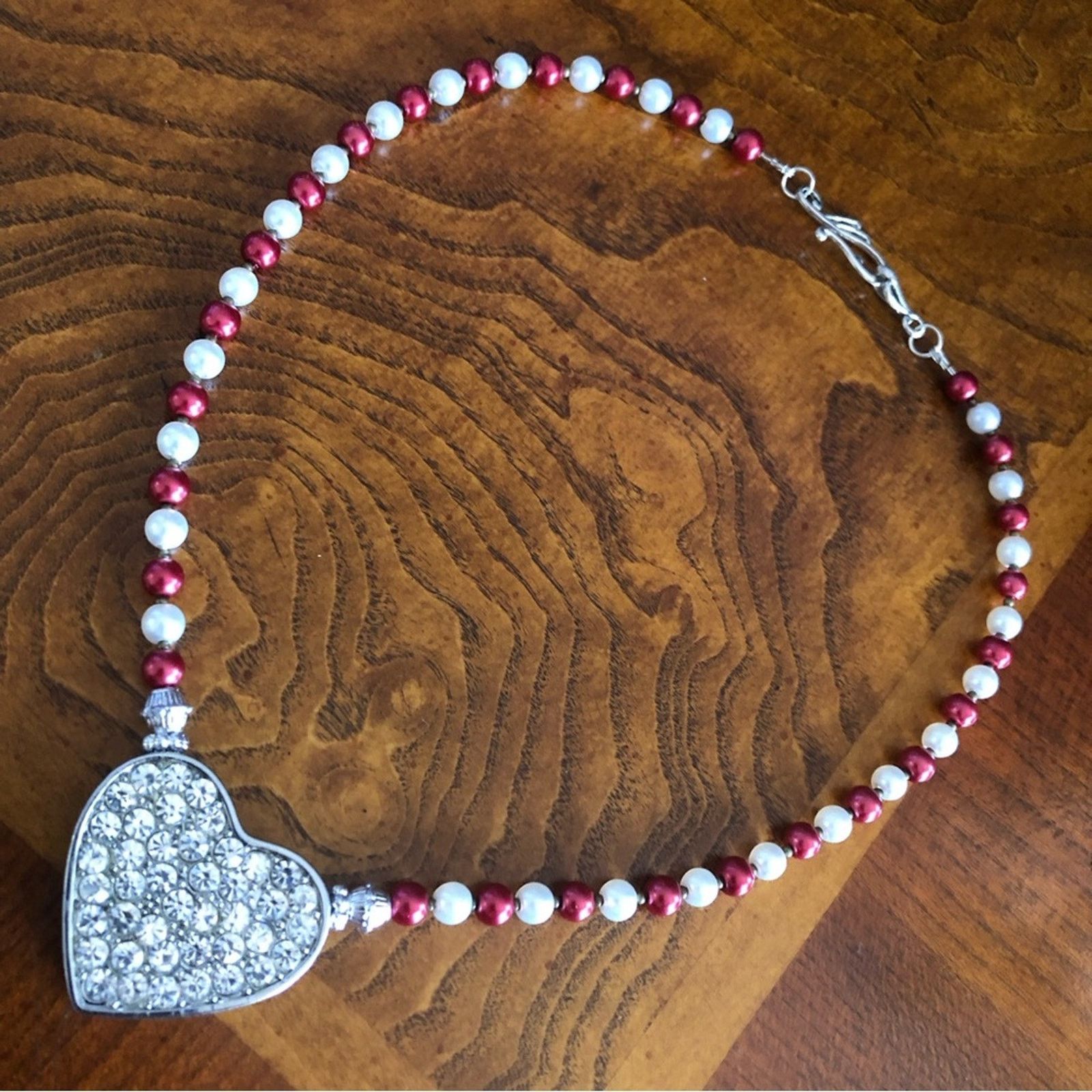 Handmade Handcrafted repurpose pave heart Pearl necklace Size ONE SIZE - 4 Thumbnail