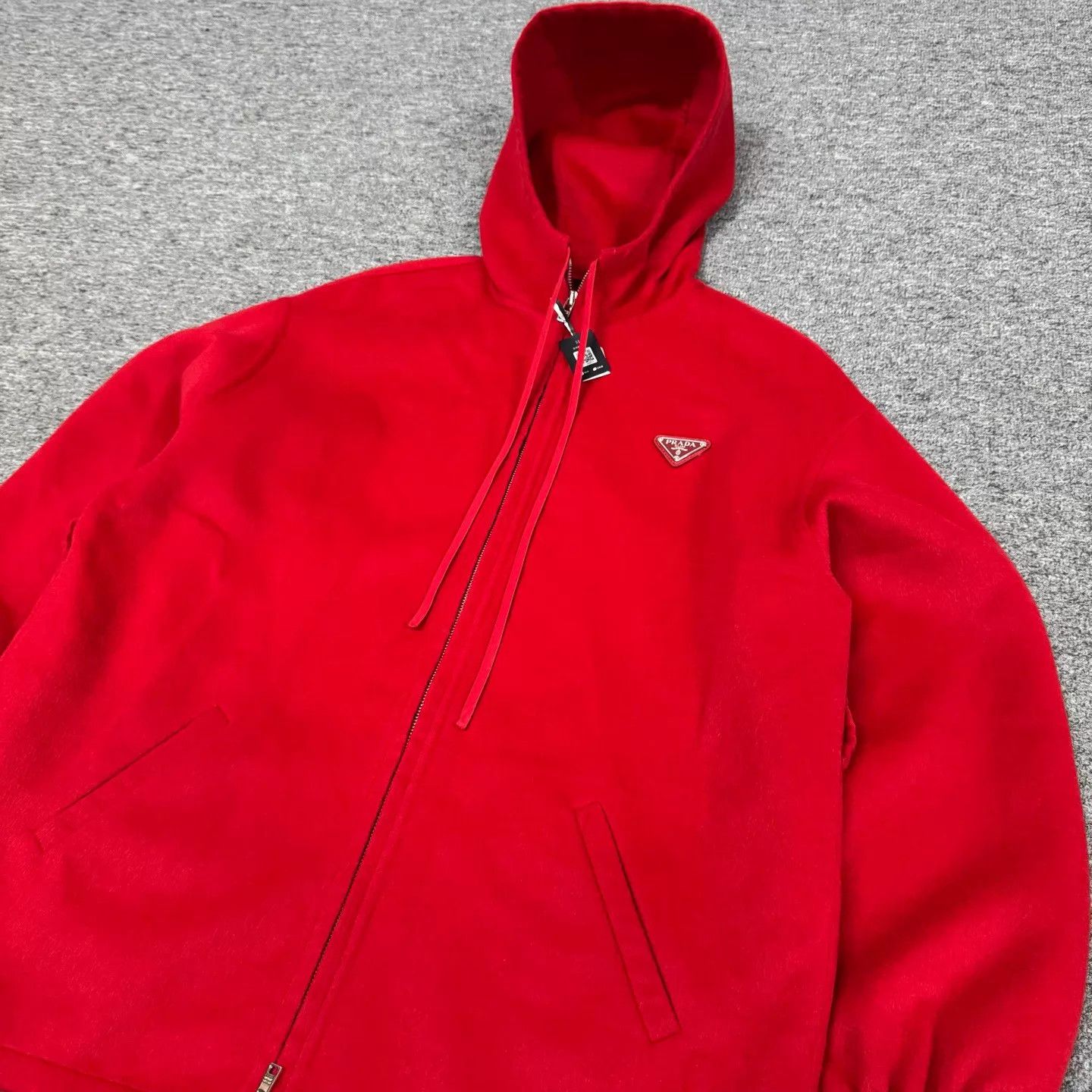 Prada Prada Red Hooded Triangle Logo Wool Angora Jacket Size XS / US 0-2 / IT 36-38 - 3 Thumbnail