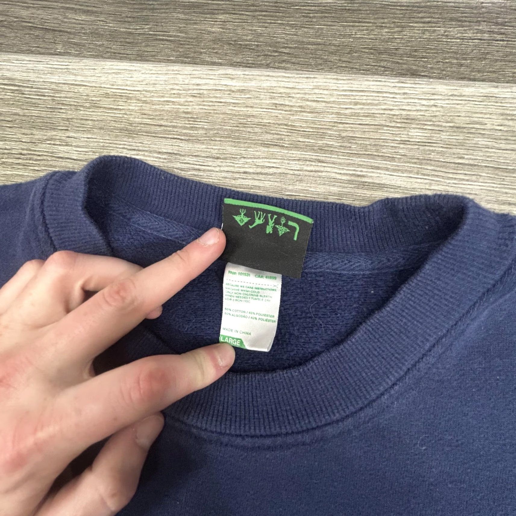 Vintage LRG Sweatshirt Mens L Navy Blue Graphic Print Gradient Tribal Sleeves Back Logo Streetwear Y2K Pullover Crew Neck Regular Fit Size US L / EU 52-54 / 3 - 5 Thumbnail