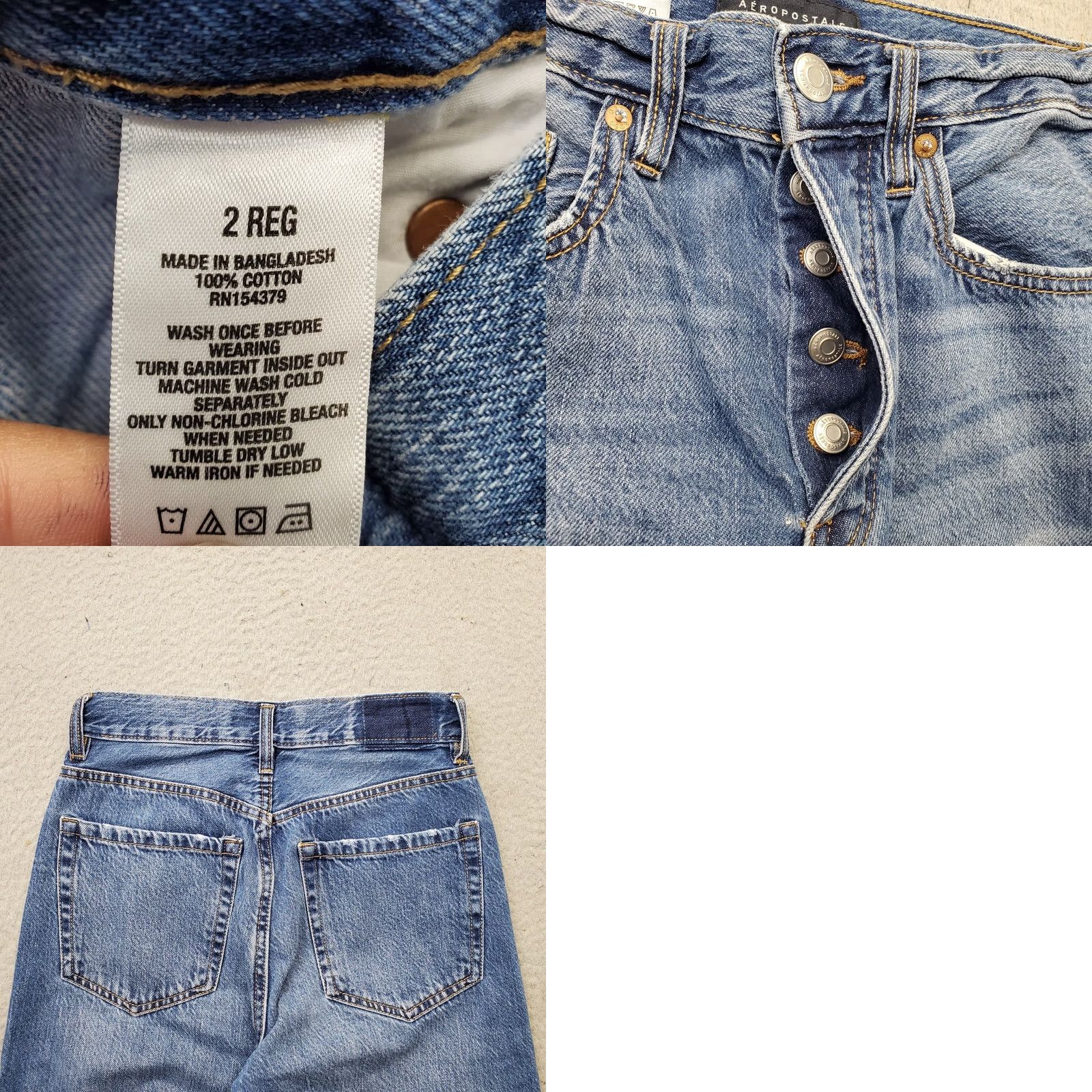 Vintage Aéropostale Womens 2 Baggy Jeans Denim Blue Button Fly Distressed Straight Leg 90s Style Jeans Women’s Size 2 Size 26" / US 2 / IT 38 - 8 Thumbnail