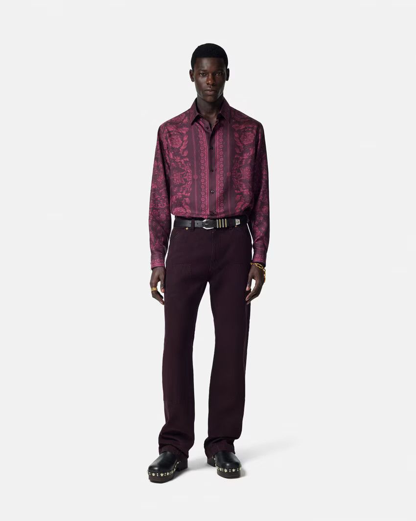 Versace o1s22i1n0125 Baroque Silk Shirt in Purple Size US M / EU 48-50 / 2 - 2 Thumbnail