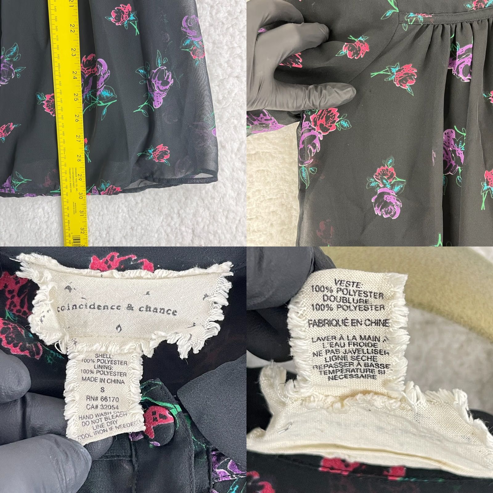 Vintage Coincidence & Chance Black Floral Chiffon Swing Dress Womens S Bell Sleeve XS? Size S / US 4 / IT 40 - 8 Thumbnail