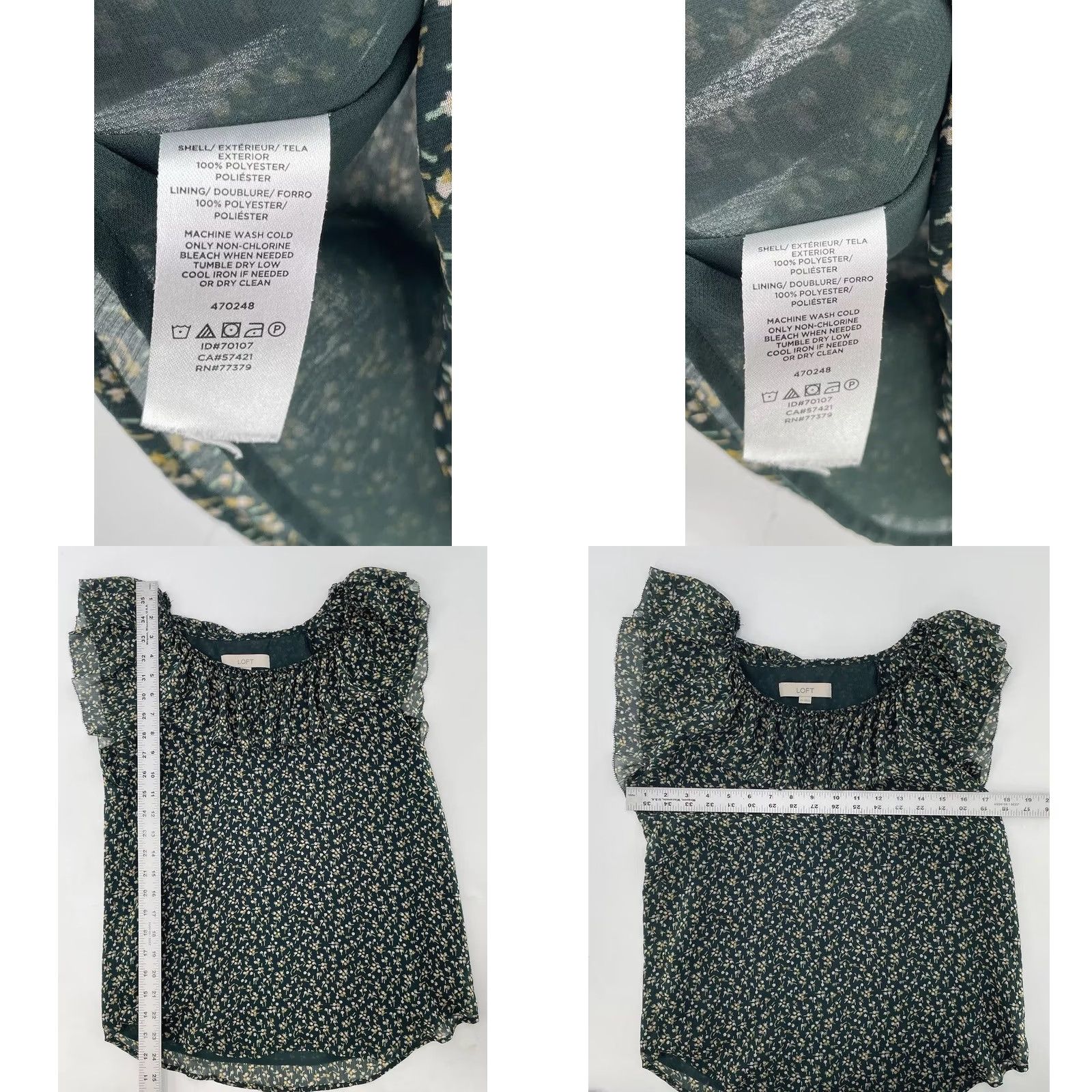 Loft LOFT Green Floral Short Ruffle Sleeve Blouse XS Chiffon Flutter Sleeve Round Neck Size XS / US 0-2 / IT 36-38 - 8 Thumbnail