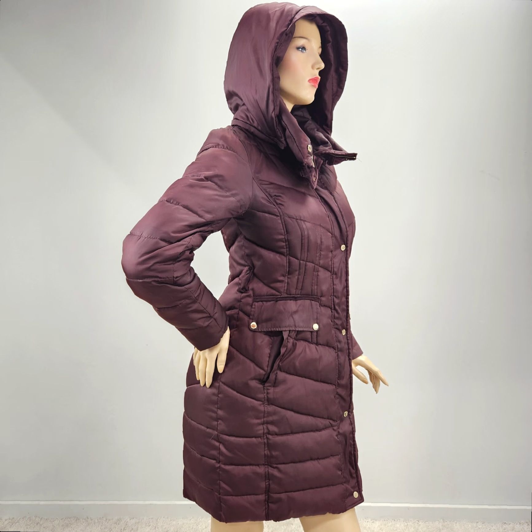 Vince Camuto Vince Camuto Puffer Jacket Women's S Burgundy Hood Old Money Cozy Gorpcore Jacket Coats Size S / US 4 / IT 40 - 6 Thumbnail