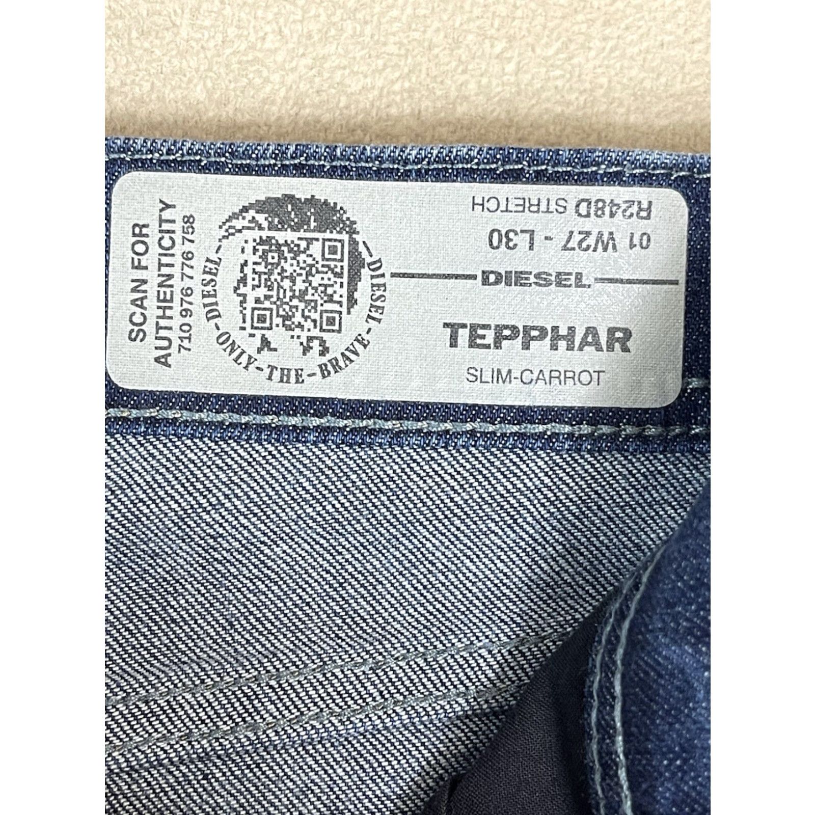Diesel Diesel Jeans Mens 27x30 Blue Tepphar Slim Carrot Button Fly Distressed Denim Size US 27 - 5 Thumbnail