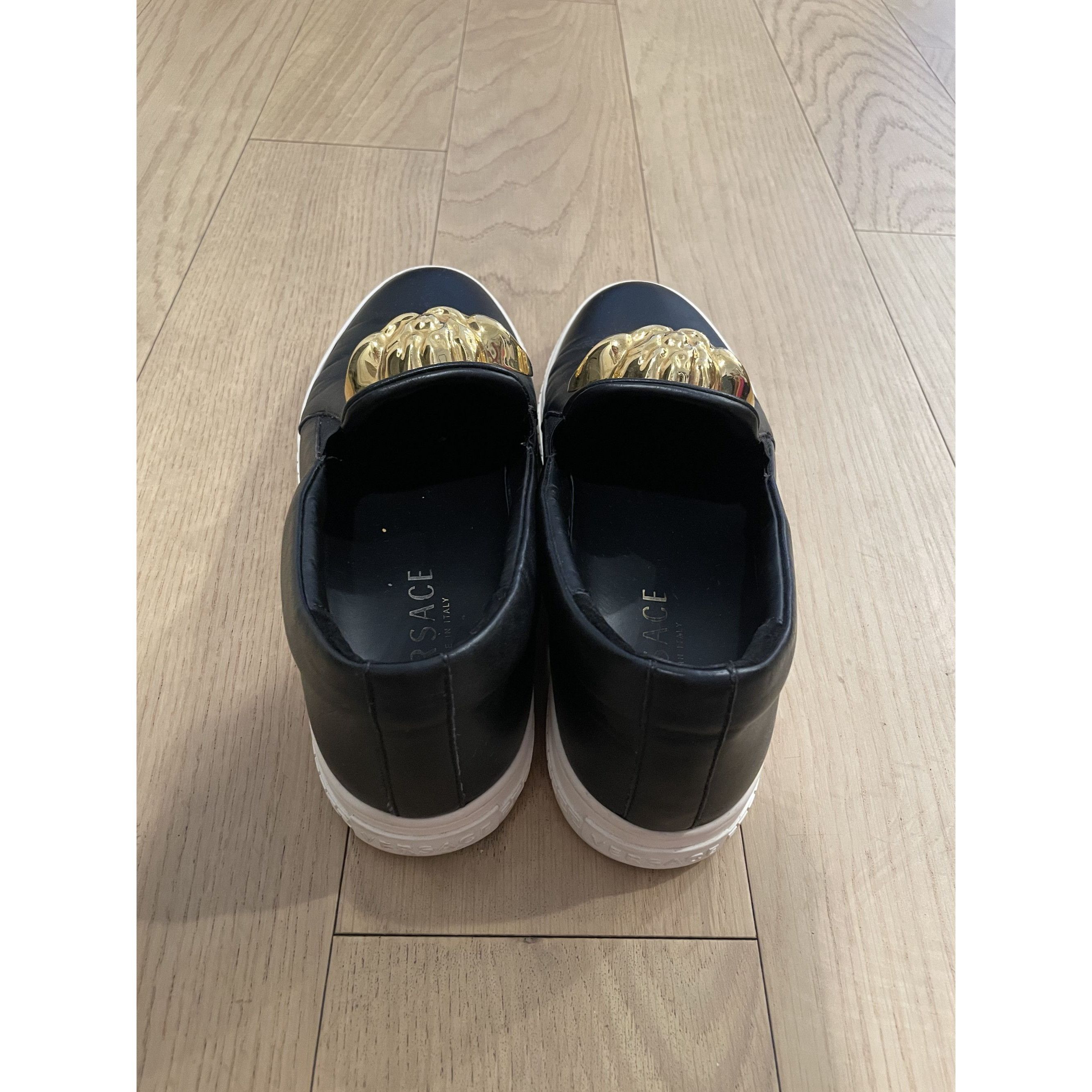 Versace Versace Black Leather Slip-On Sneakers With Gold Medusa Deta Size US 6.5 / EU 39-40 - 2 Thumbnail