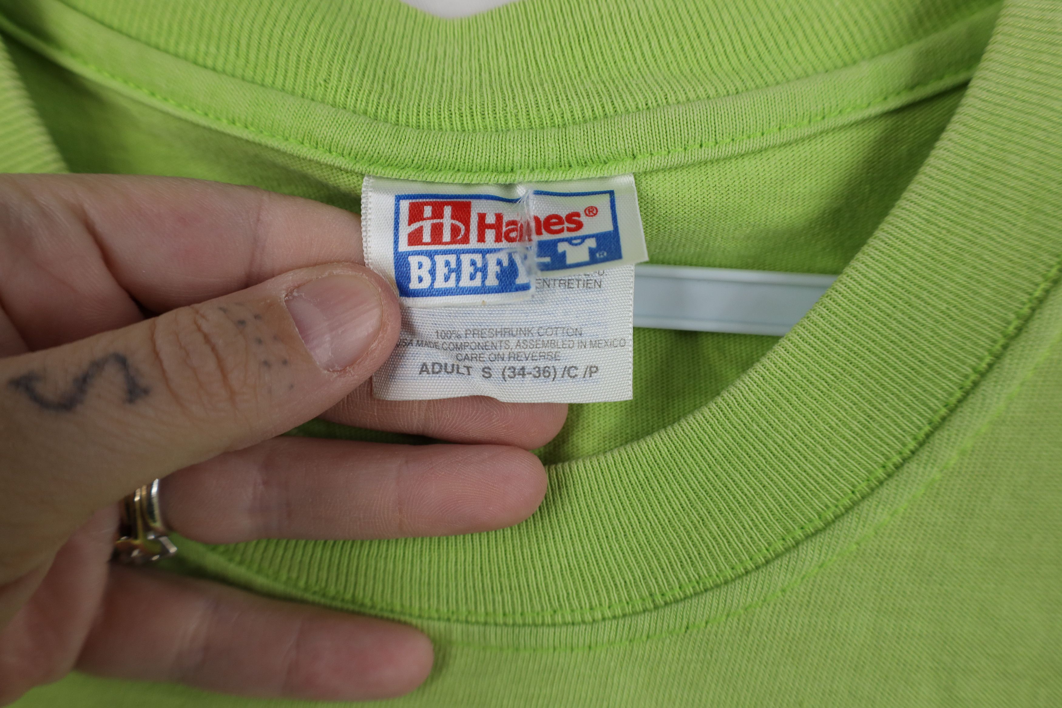 Hanes Vintage 90s Y2K Hanes Beefy Blank Cotton T-Shirt Lime Green Size US S / EU 44-46 / 1 - 6 Thumbnail
