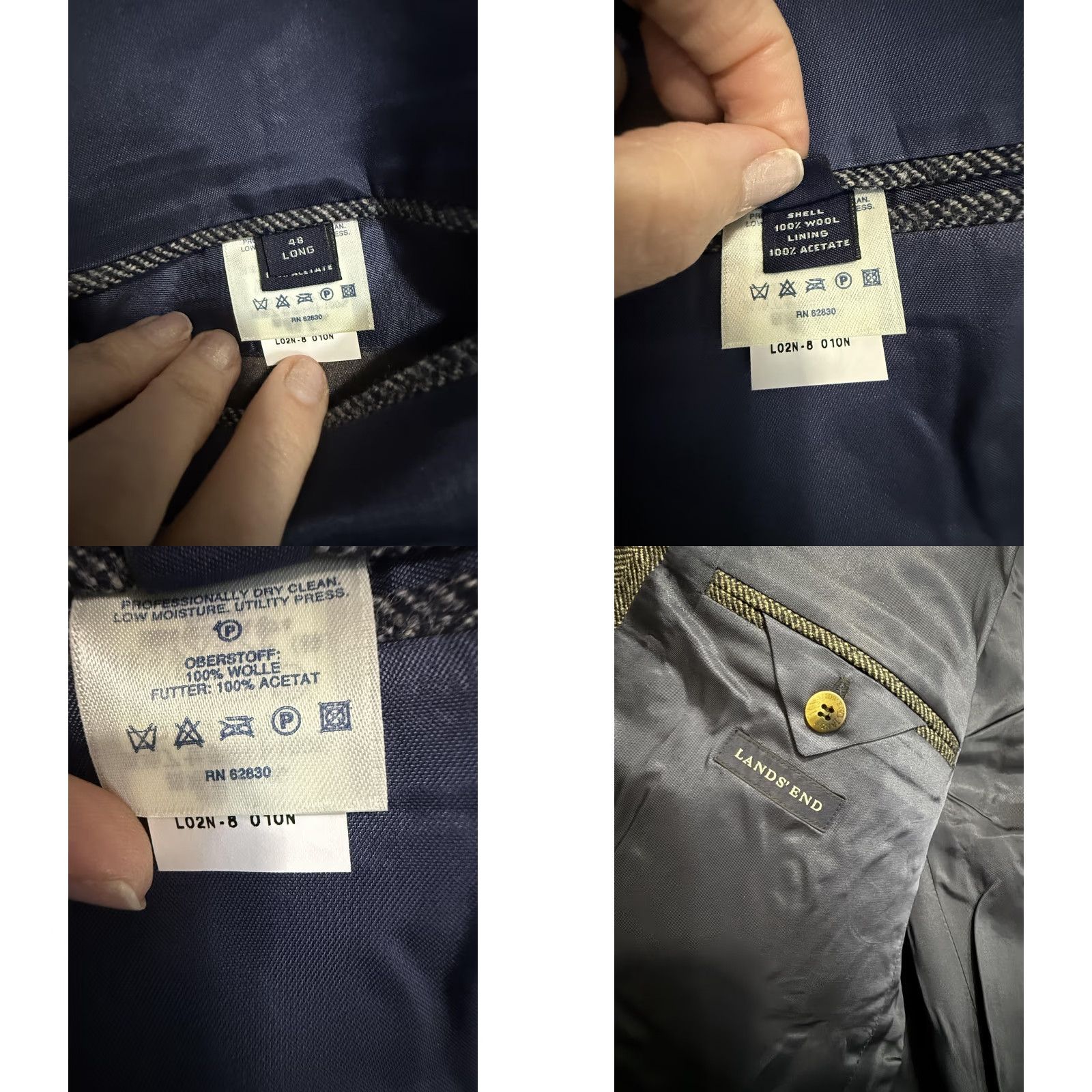 Lands' End Lands' End Blazer Sport Coat Mens 46L Gray Wool Herringbone Tweed Long Jacket Size 46R - 8 Thumbnail