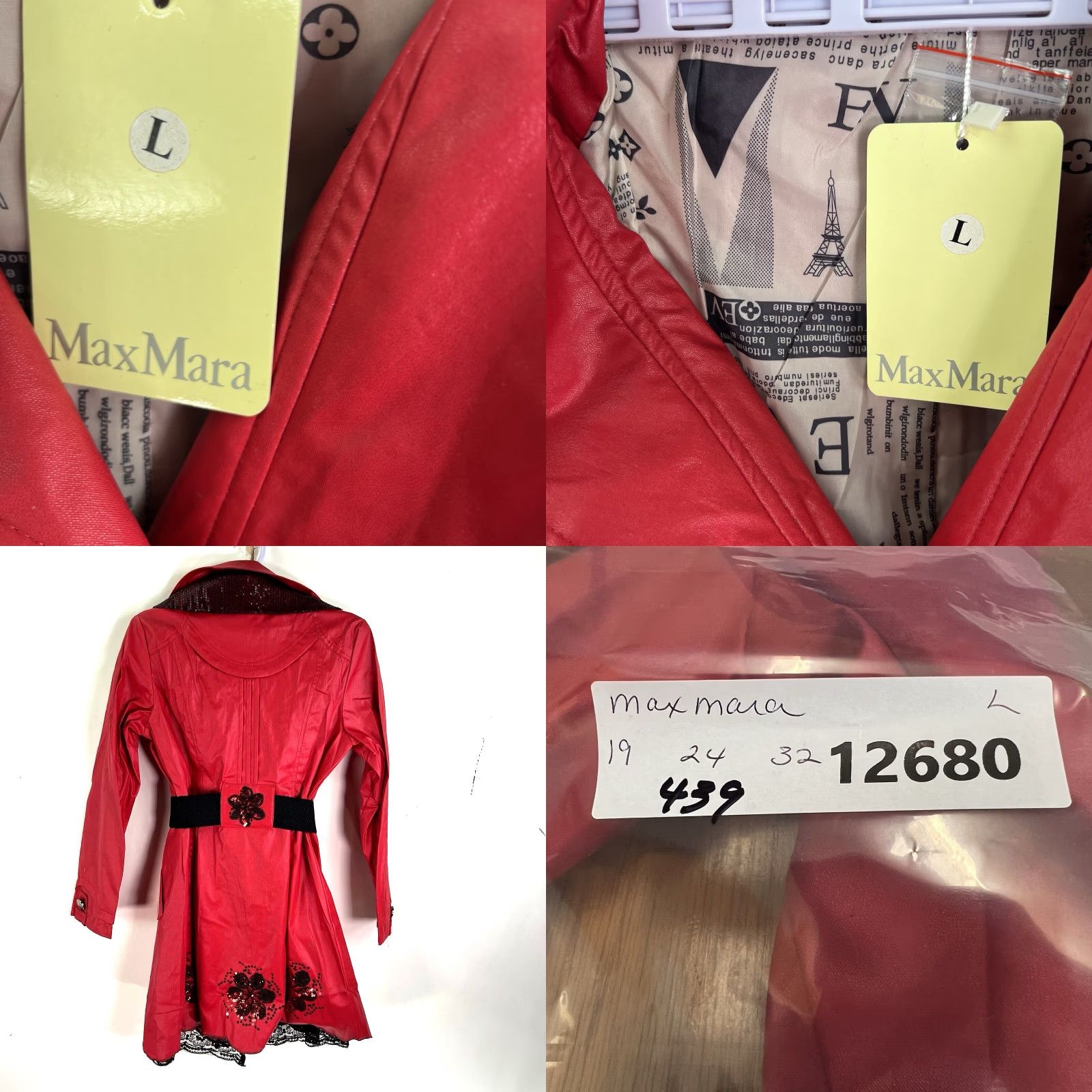 Max Mara Max Mara Rain Coat Womens Jr Size L Red Double Breasted Belted Scarf Sequin Size L / US 10 / IT 46 - 8 Thumbnail
