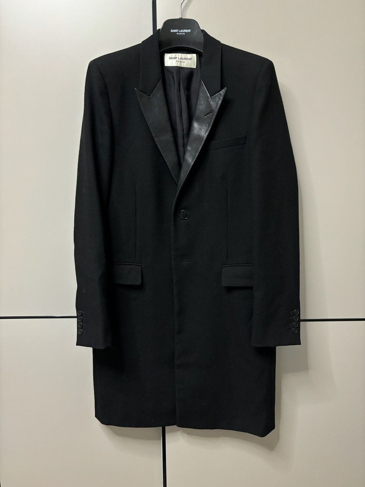 image of Saint Laurent Paris Fw13 Leather Lapel Coat in Black, Men's (Size Medium)