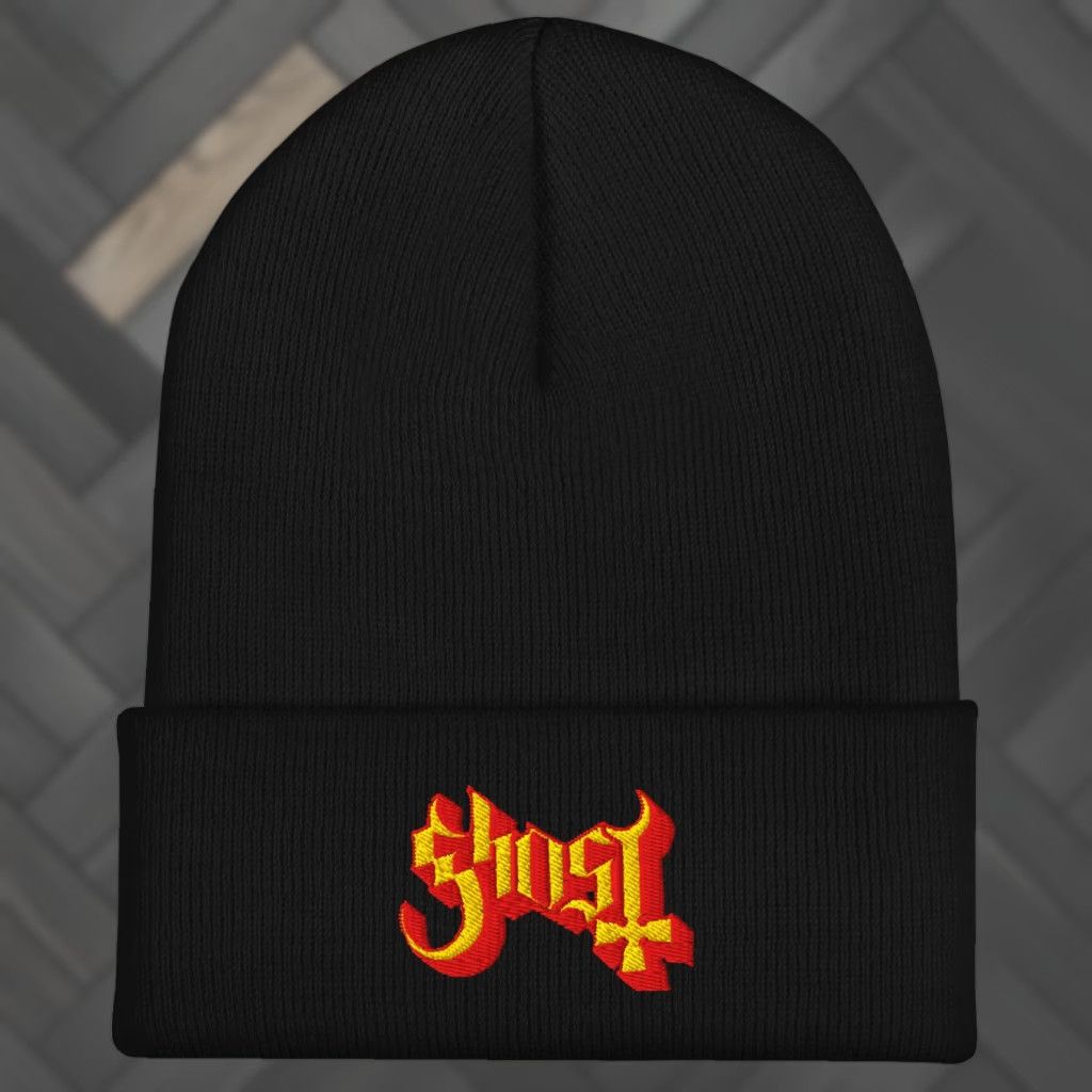 Vintage Ghost Embroidered Beanie Hat Black Officially Licensed Mens One Size Beanie Music Ghost Collection Casual Winter Fall Spring Summer Vintage No Size ONE SIZE - 1 Thumbnail