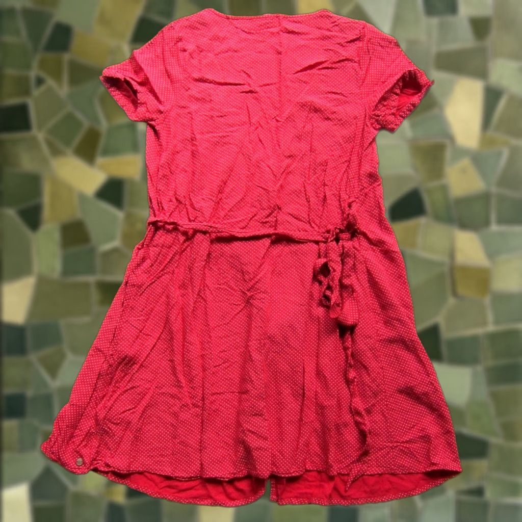 Vintage ROXY Wrap Dress Short Sleeve XS Red Polka Dot 100% Rayon Women Size 26" / US 2 / IT 38 - 1 Thumbnail