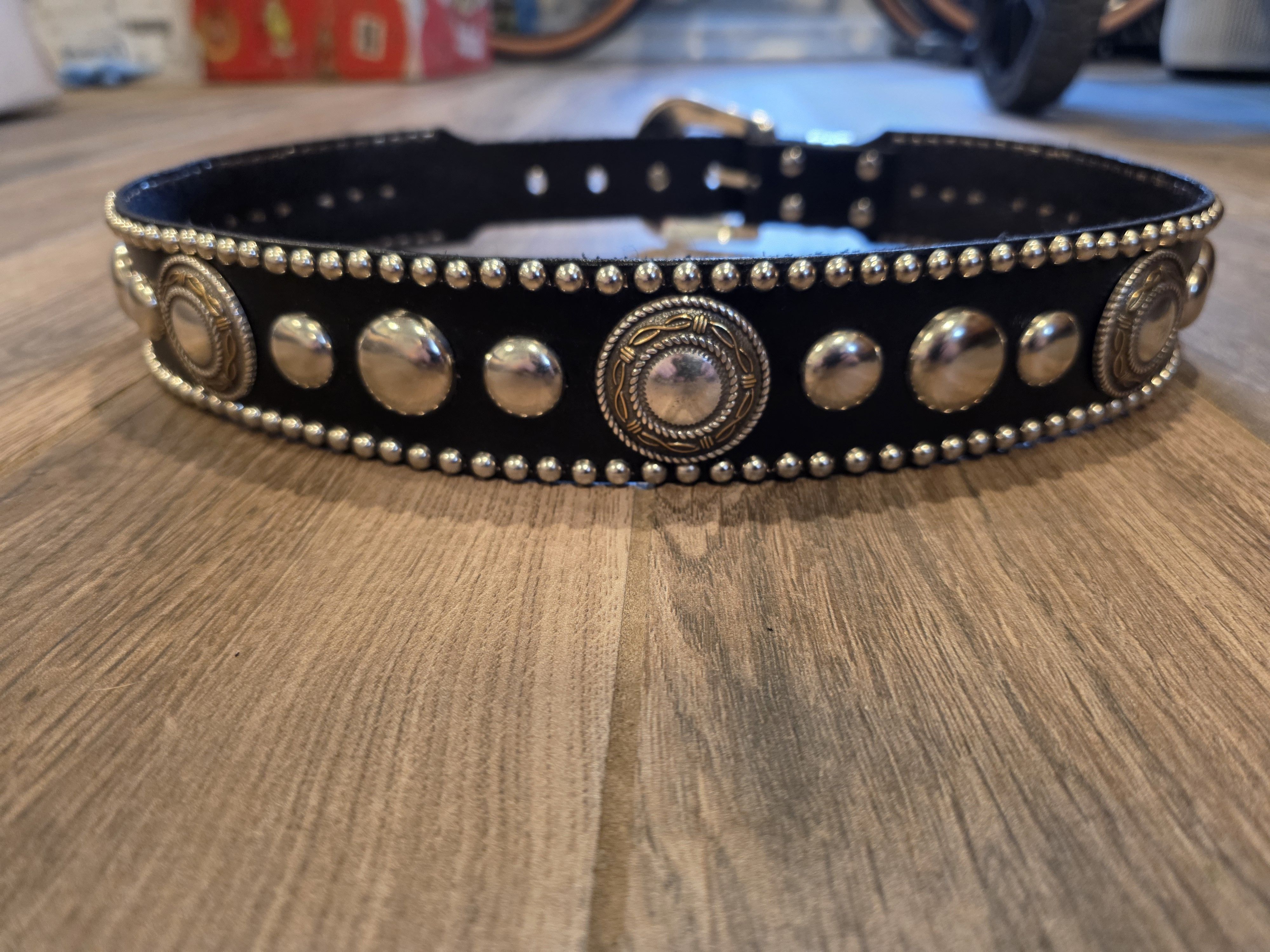 Other Black Leather Belt Western 34 Concho Outlaw Rock Metal Size 34 - 3 Thumbnail