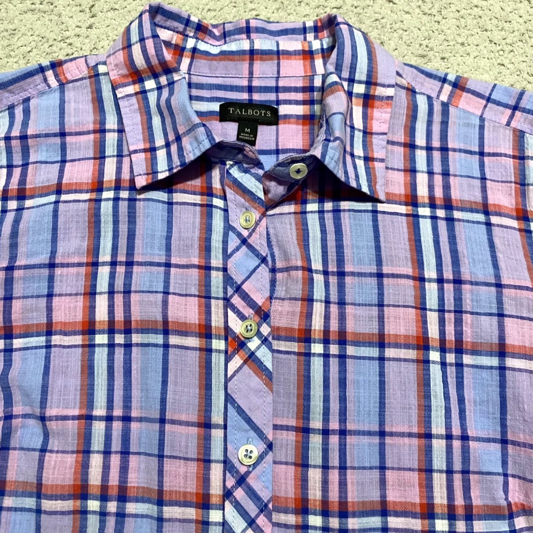 Talbots Talbots Womens Shirt M Multicolor Plaid Long Sleeve Button Up 100% Cotton Size M / US 6-8 / IT 42-44 - 6 Thumbnail