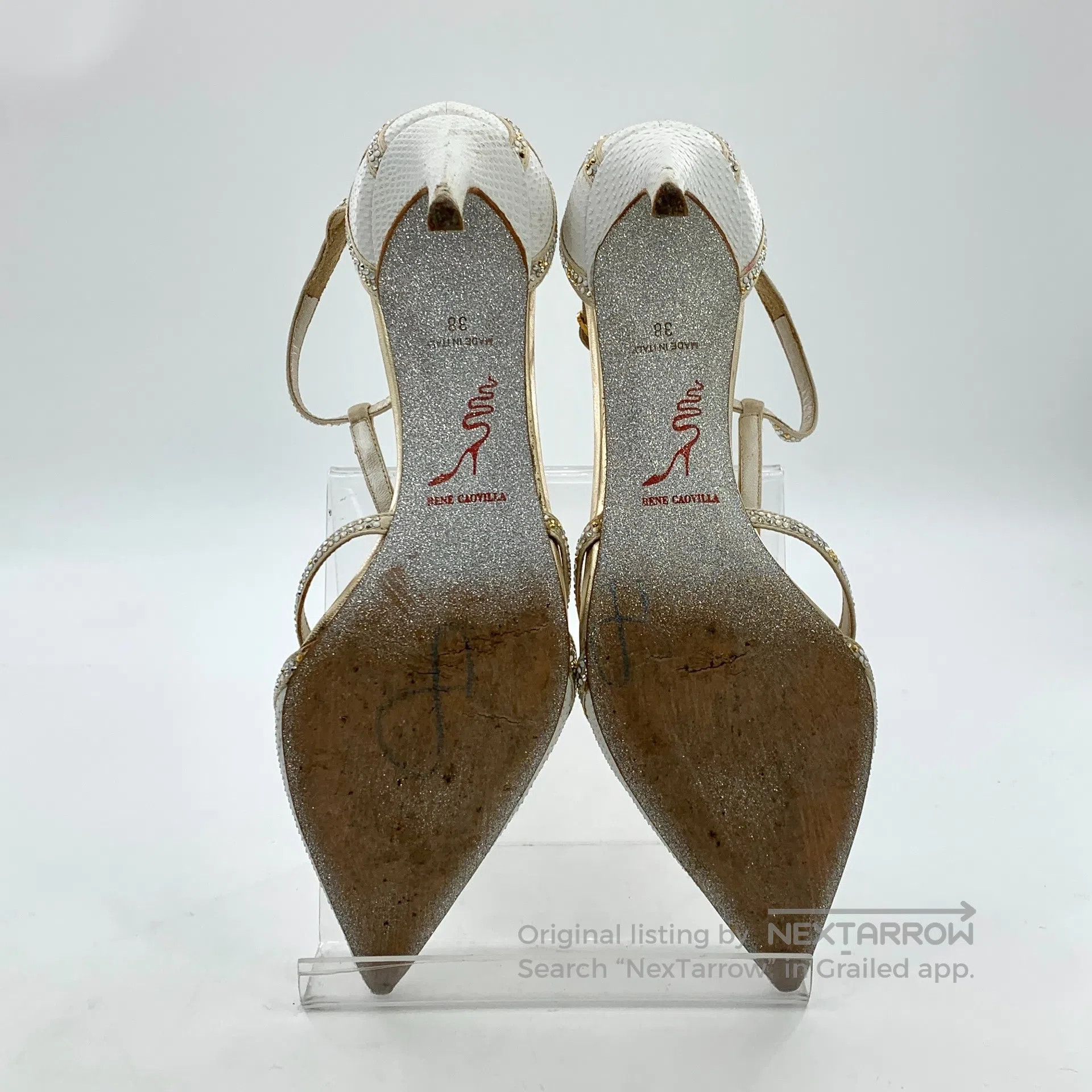 Rene Caovilla Rene Caovilla White Pointed Toe One Strap Buckle Diamond D Size US 7.5 / IT 37.5 - 5 Thumbnail