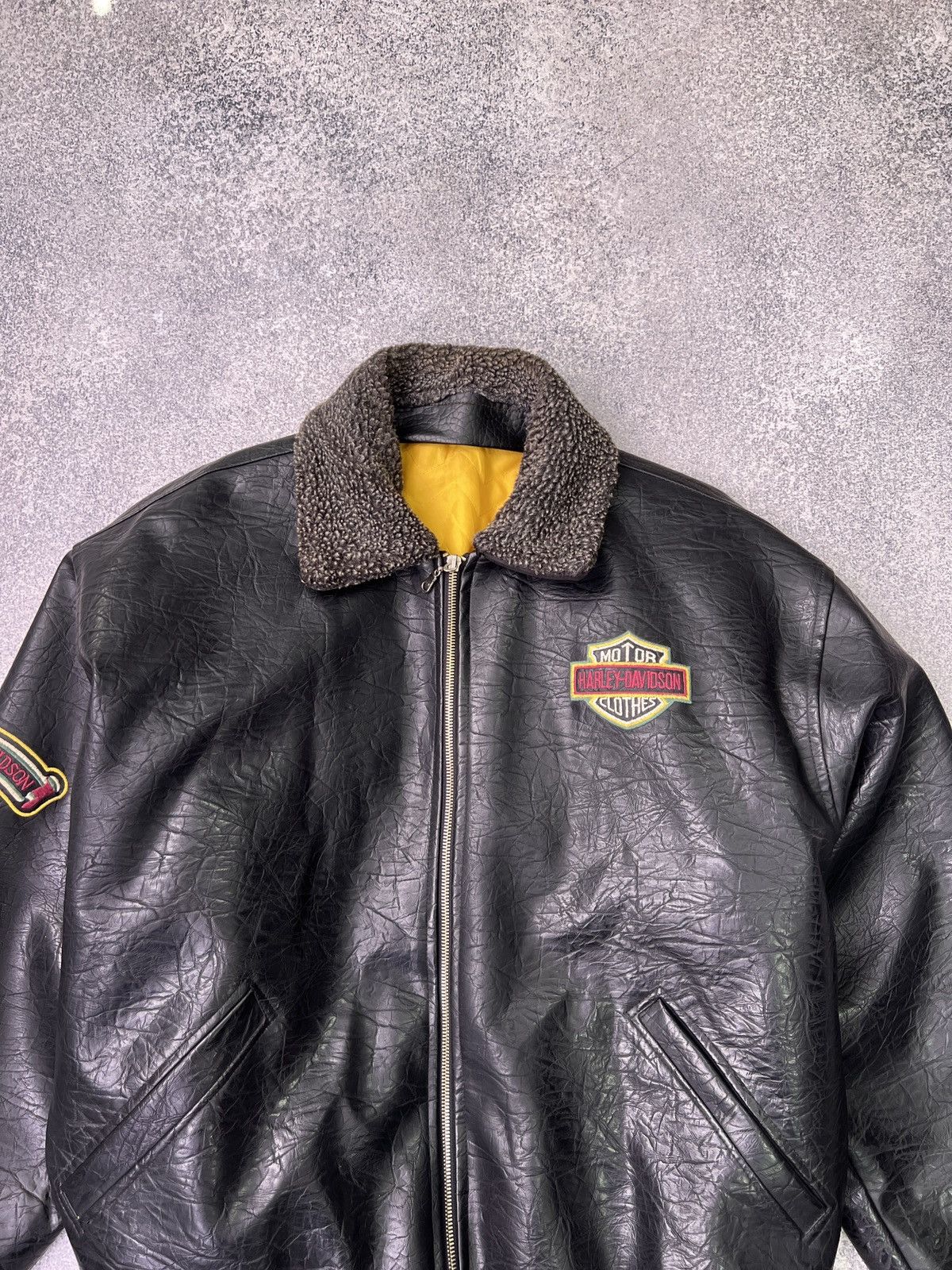 Harley Davidson × Vintage Vintage Harley Davidson Leather Jacket 90's Black Logo Mens Size US XL / EU 56 / 4 - 4 Thumbnail