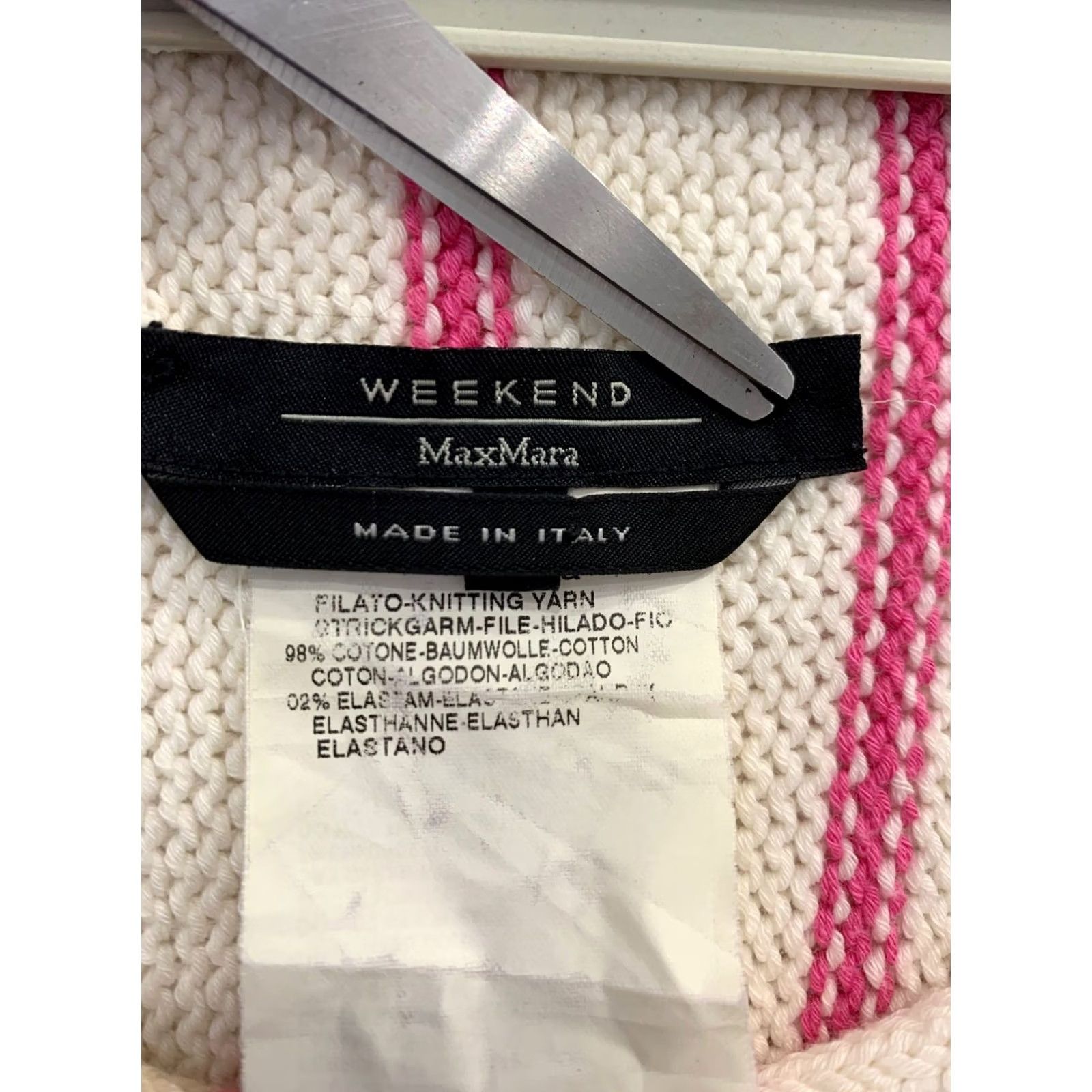 Vintage Weekend Max Mara Knit Sweater Pink Stripe White, Cotton Blend, Italy, M, Women, Pullover, 98% Cotton 2% Elastane, Stripe Pattern Size M / US 6-8 / IT 42-44 - 3 Thumbnail