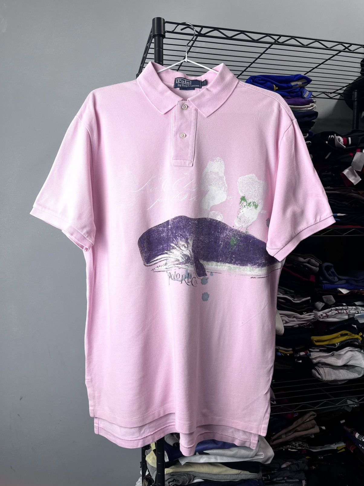Rare! Vintage Polo Ralph Lauren Pink Printed Polo Shirt