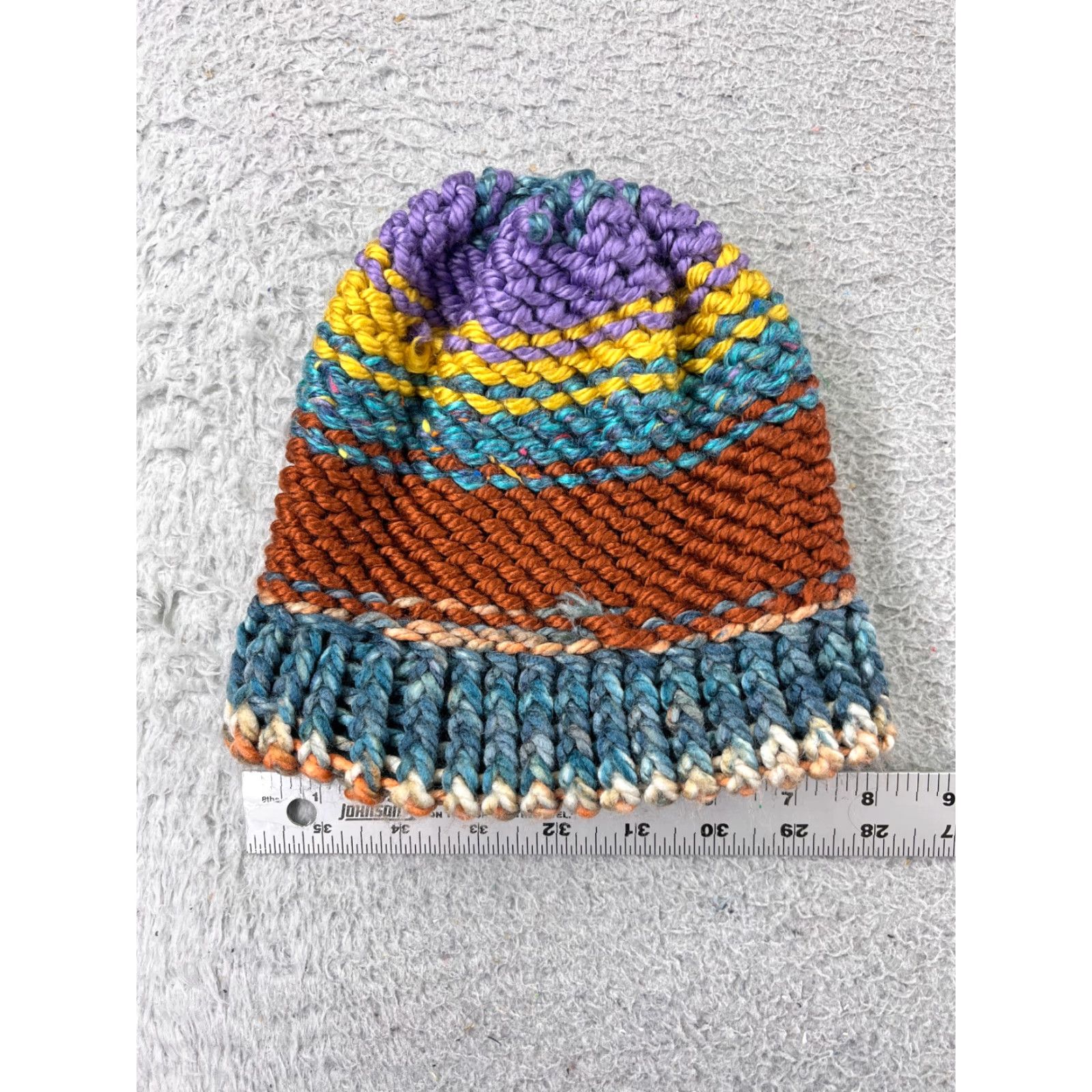 Vintage Womens Beanie One Size Brown Blue Knit Stripe Acrylic Blend Winter Ski Size ONE SIZE - 3 Thumbnail