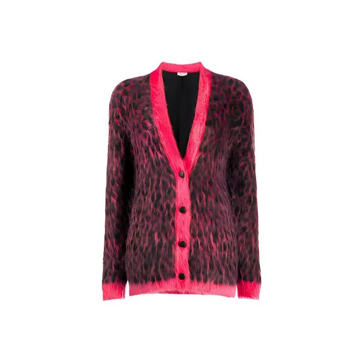 Saint Laurent Paris Saint Laurent Pink Leopard Print Cardigan 0079 Size XS / US 0-2 / IT 36-38 - 1 Thumbnail