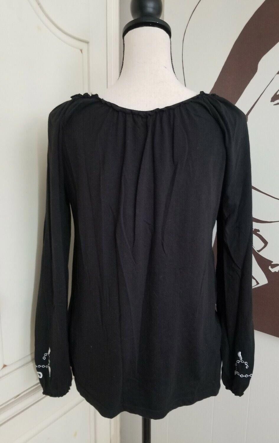 Willi Smith Willi Smith Top Medium Black Embroidered Long Sleeve Peasant Size M / US 6-8 / IT 42-44 - 2 Thumbnail