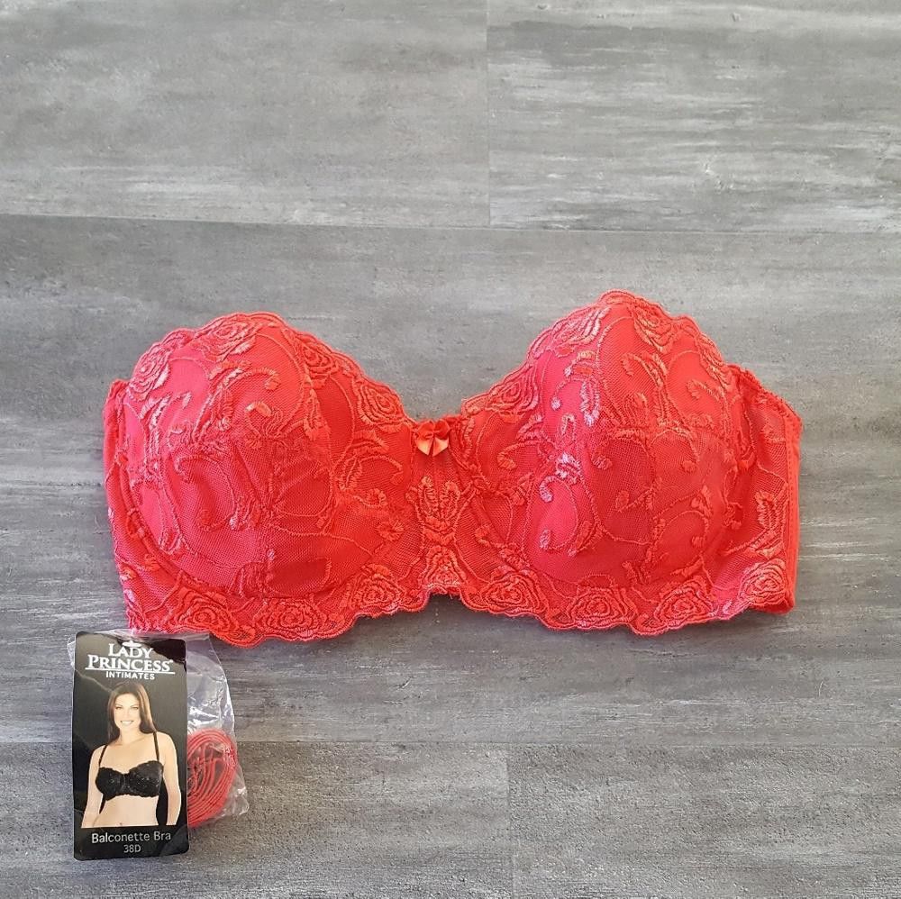 Designer Red Embroidered Lady Princess Balconette Bra Size ONE SIZE - 1 Thumbnail