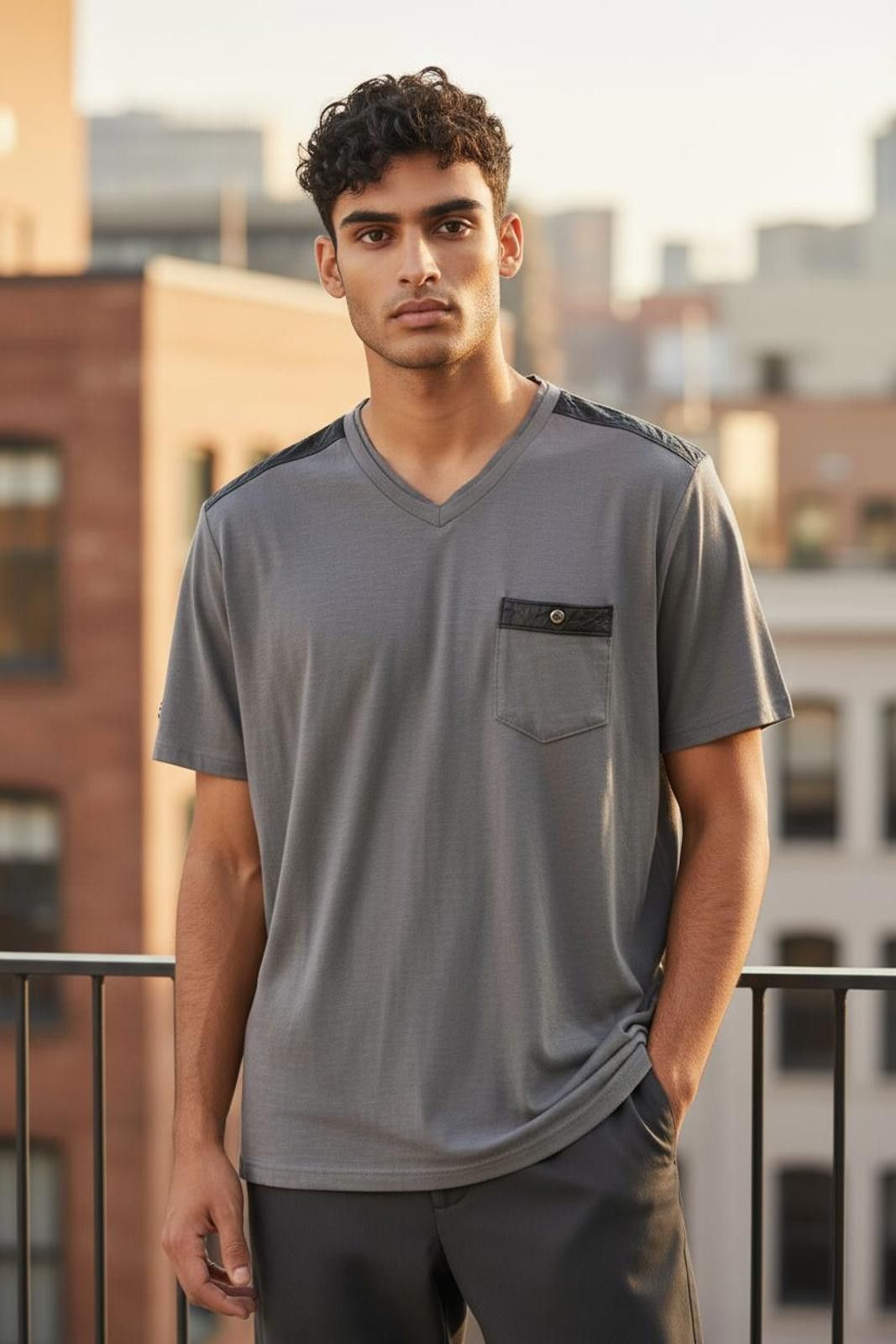 Rock & Republic Rock & Republic Men's Gray V-Neck Activewear T-Shirt Size US M / EU 48-50 / 2 - 2 Thumbnail