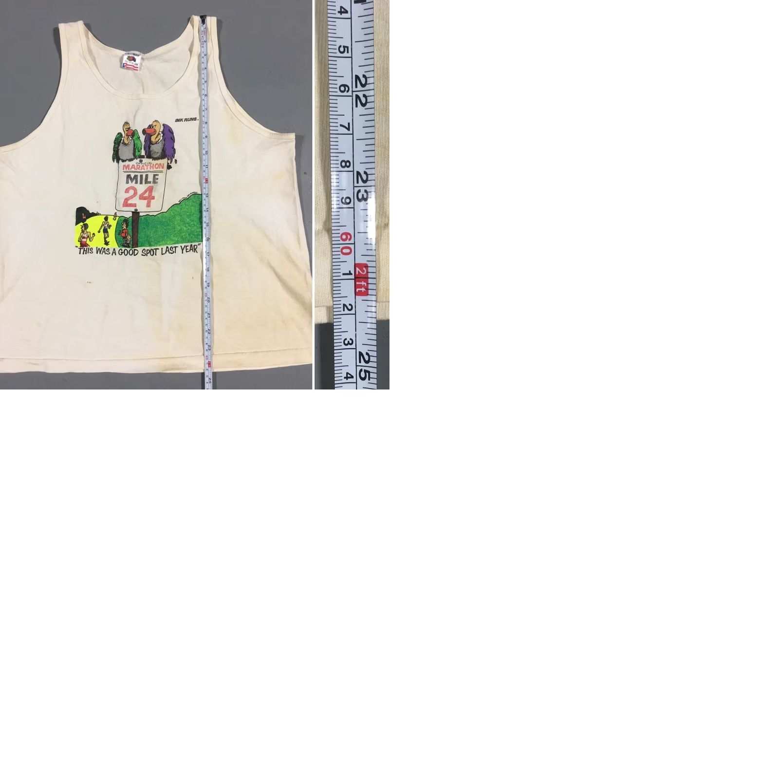 Fruit Of The Loom VINTAGE Marathon Mile 24 Neon Graphic Tank Top Geo A Sedlak Ink Runs c 87 1980s Tank Top Men L White Graphics 80s Sportswear/Beach Size US L / EU 52-54 / 3 - 9 Thumbnail
