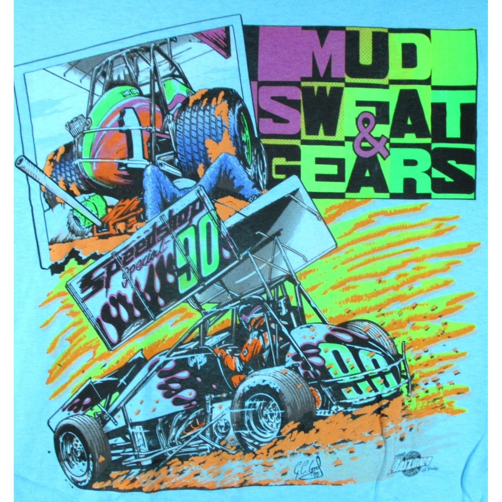 Vintage vtg SPRINT CAR RACING MUD SWEAT & GEARS T-Shirt XS blue 80s 90s Nike? Size US XS / EU 42 / 0 - 6 Thumbnail
