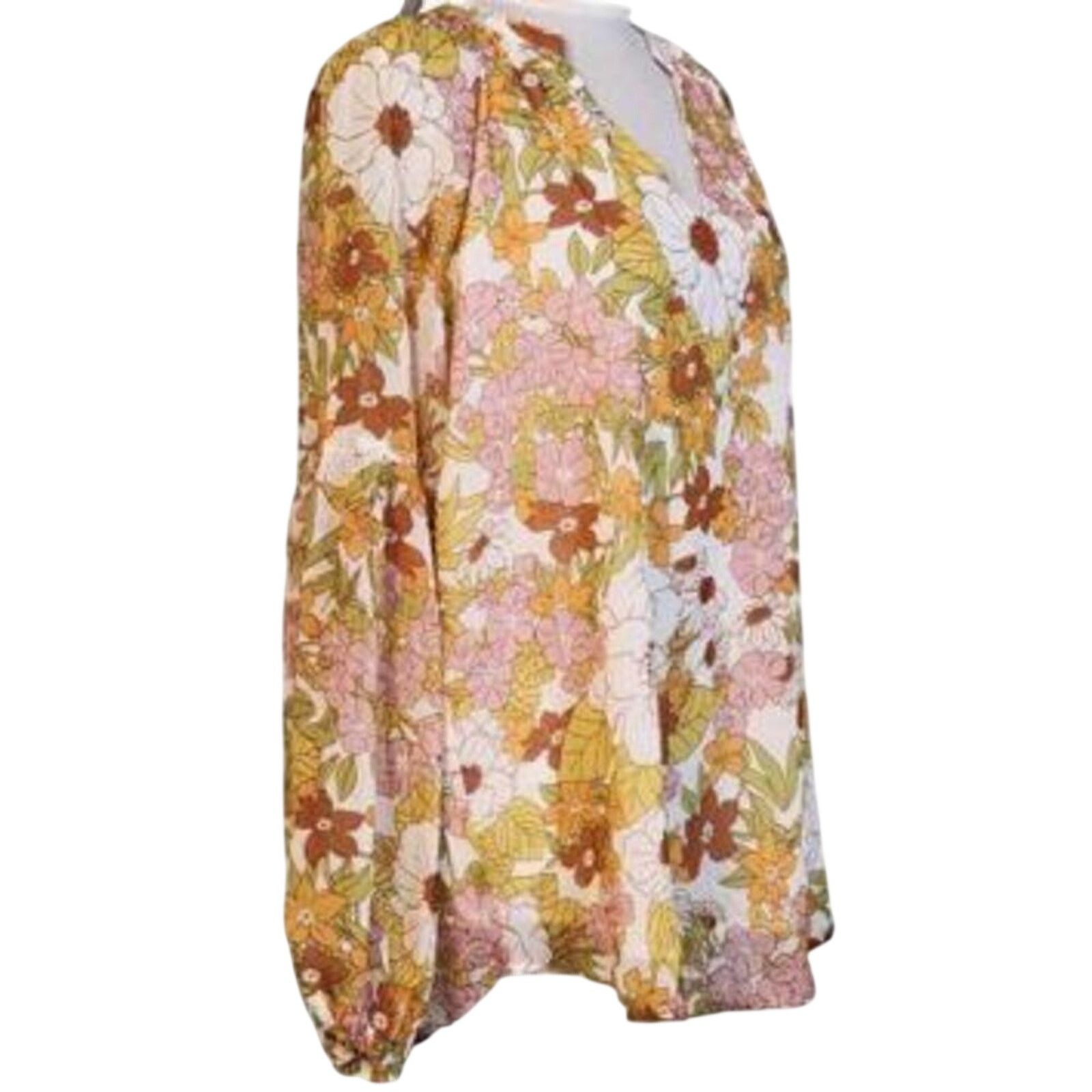 Other BTFBM Size Large Blouse Floral Tan Pink Long Sleeve Boho NWT Size L / US 10 / IT 46 - 3 Thumbnail