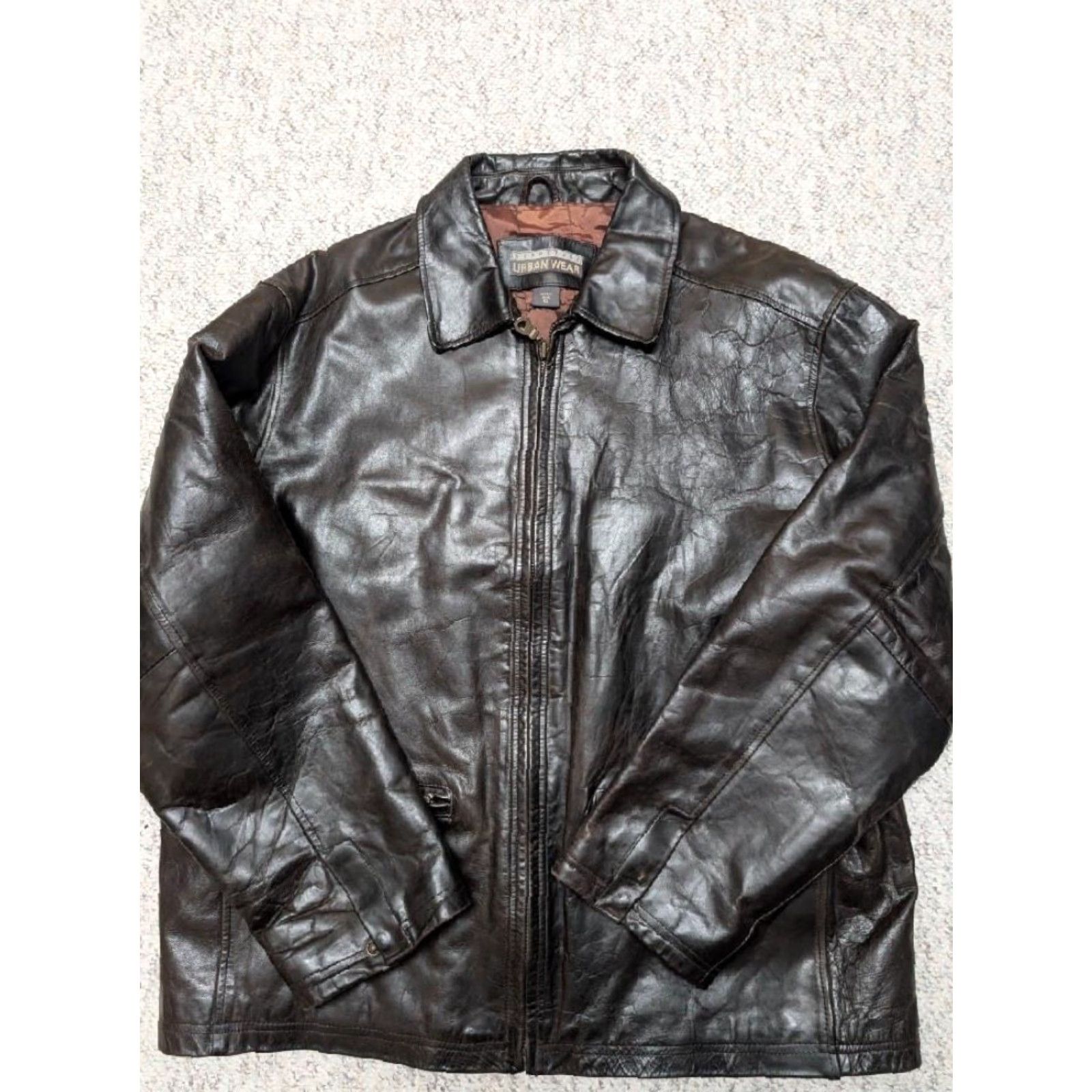 Vintage VINTAGE Structure Motorcycle Jacket XL Brown Leather - Men's Jacket, 90s, Loose, Patina, 48-50 Chest, Zip Closure, Stiff Cowhide, Motorcycle Model Size US XL / EU 56 / 4 - 3 Thumbnail