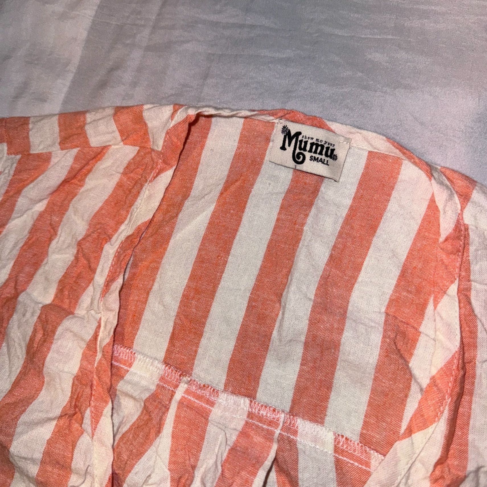 Show Me Your MuMu Show Me Your MuMu Tunic Shirt - Women S Button-Up Linen Orange Striped Pocket Collared Long Sleeve Breathable Casual Blouse Size S / US 4 / IT 40 - 2 Thumbnail