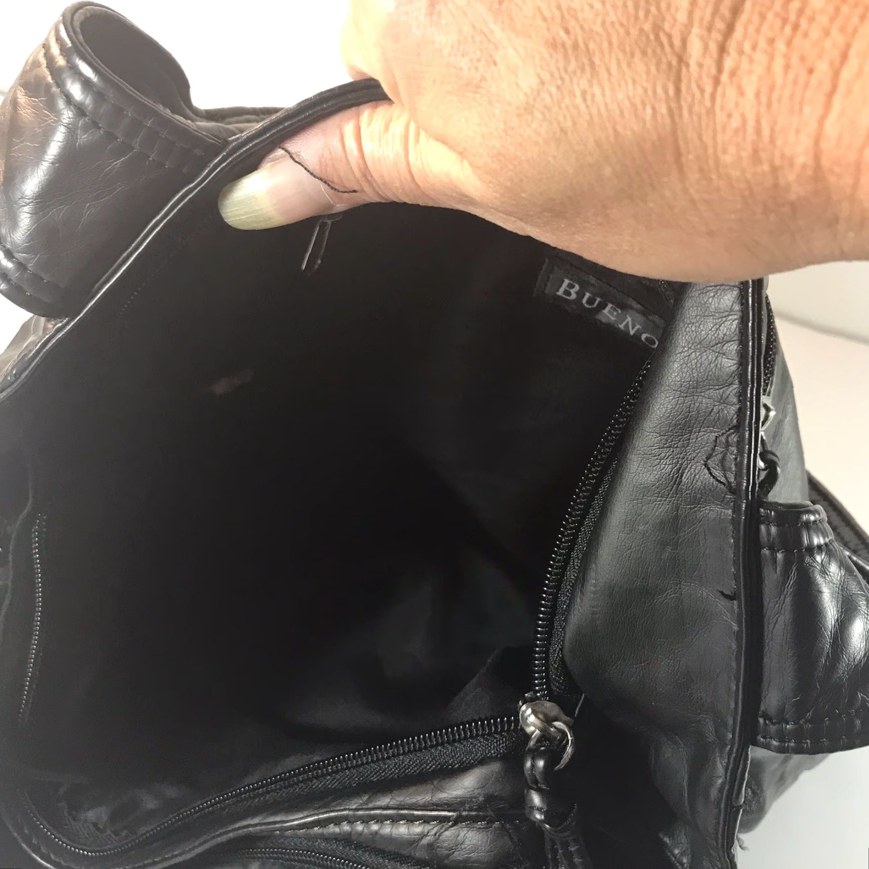 Vintage Bueno Women's Leather Shoulder Bag Large Black Casual Work Travel Pockets Dividers Size ONE SIZE - 4 Thumbnail