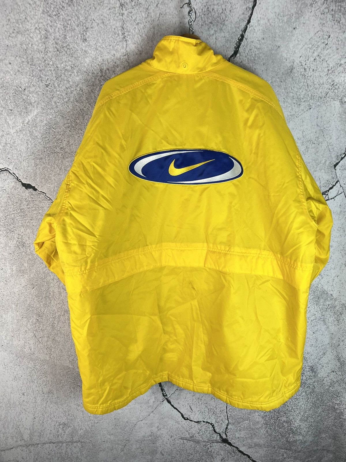 image of 90's Nike Vintage Nylon Down Jacket Big Center Swoosh in Green/Yellow, Men's (Size 2XL)