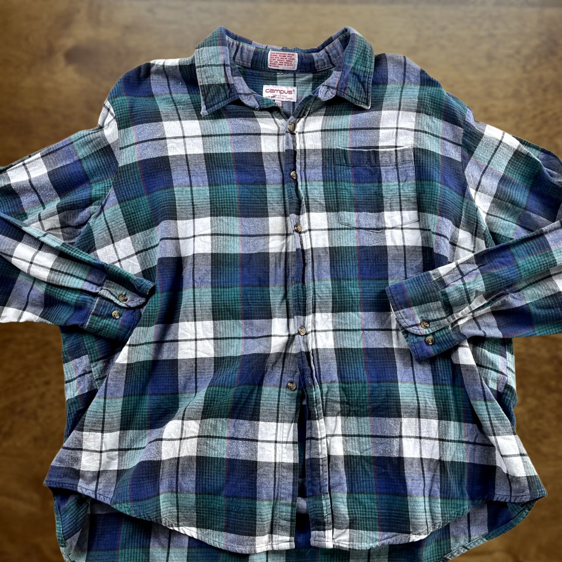 Vintage Vintage Campus Flannel Shirt Mens 3XL Blue Plaid Long Sleeve Button Up Workwear Size US XXL / EU 58 / 5 - 1 Thumbnail