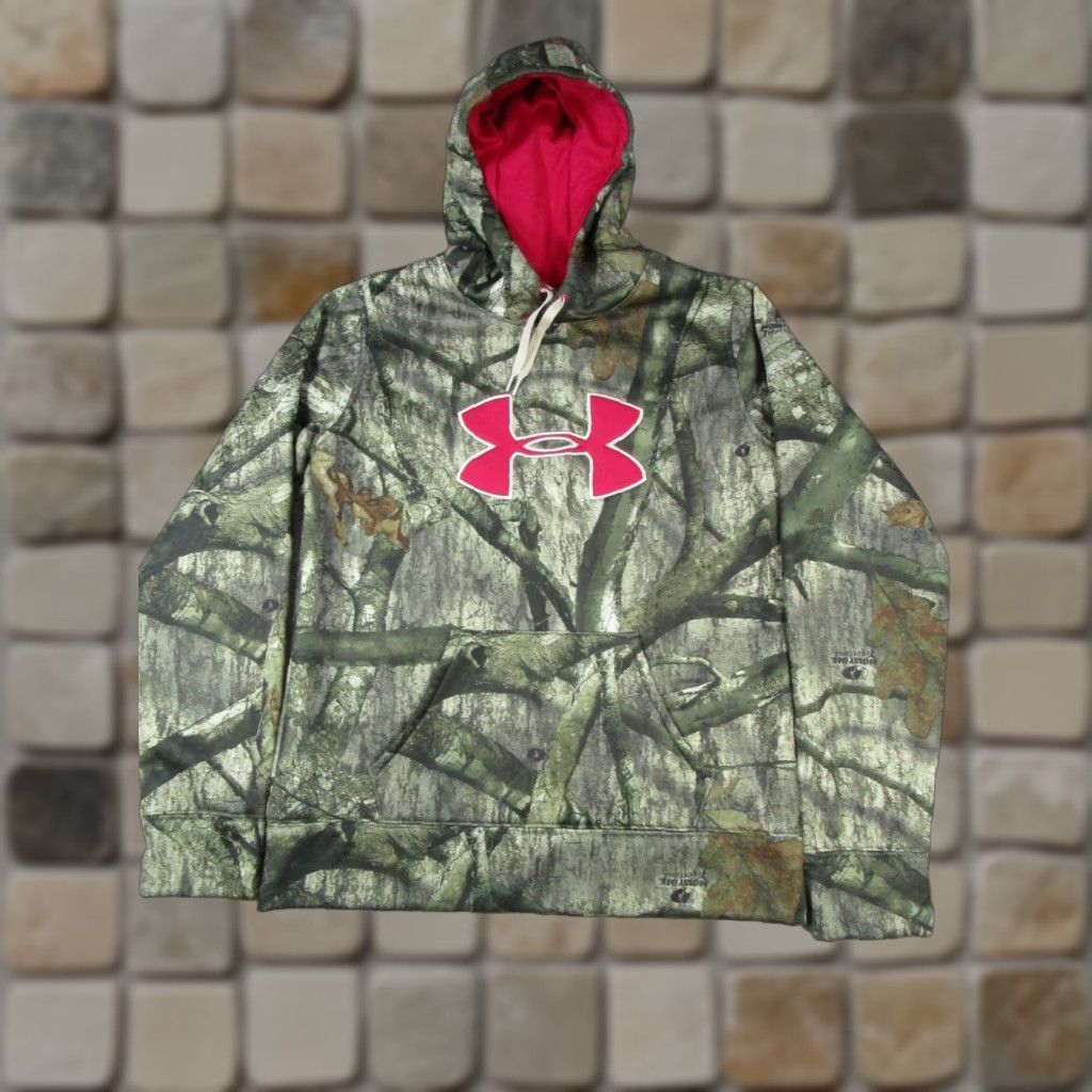 Under Armour Under Armour Hoodie Mens Medium Green Camouflage Mossy Oak Pullover Crew Neck Fleece Gym & Training, Hunting, Walking Mens Size US M / EU 48-50 / 2 - 1 Thumbnail
