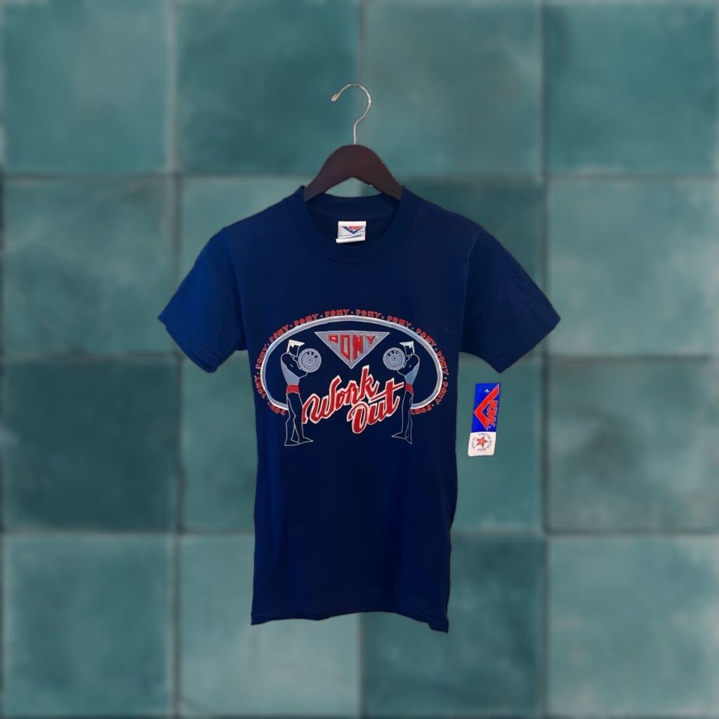 PONY VINTAGE PONY T-Shirt Mens S Navy Blue 90s Deadstock NWT Made in USA Crew Neck Shirts Pale Grey White Red Graphic Size US S / EU 44-46 / 1 - 1 Thumbnail
