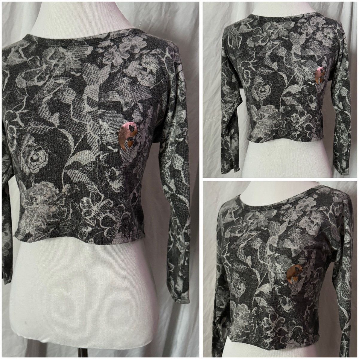 Vintage Y2K, Floral, Monochrome, Ying Yang, Cropped, Knit 3/4 Sleeve Size S / US 4 / IT 40 - 13 Thumbnail