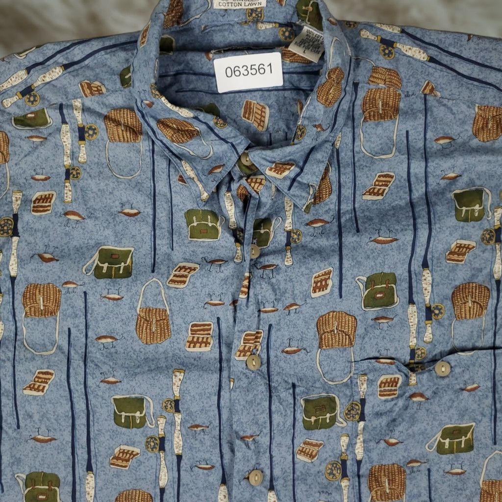 Vintage Burma Bibas Shirt Mens Large Blue Button-Up Short Sleeve Cotton Geometric Pattern Casual Regular Fit Mens Size US L / EU 52-54 / 3 - 1 Thumbnail