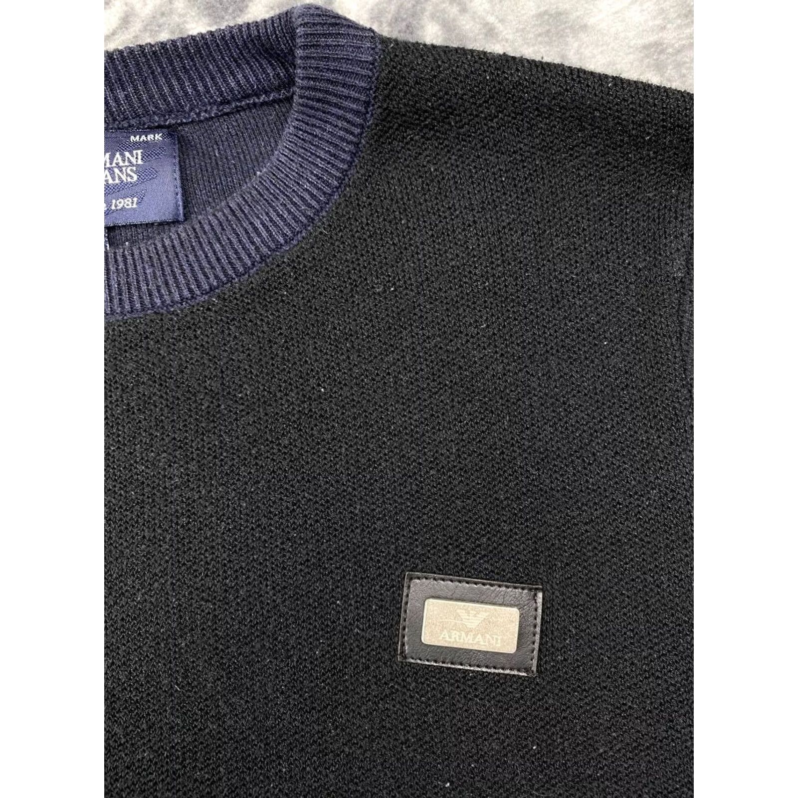 Vintage Armani Jeans Mens Sweater Pullover Knit Logo Black M Size US M / EU 48-50 / 2 - 4 Thumbnail