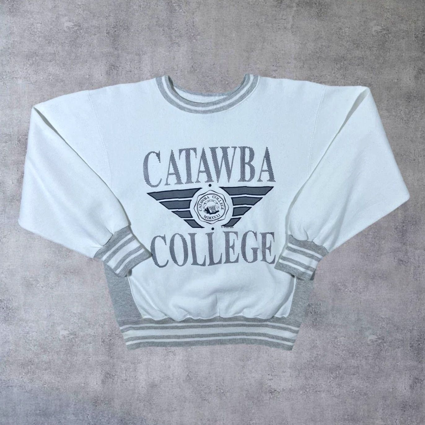 Vintage VINTAGE Blezil (1989) Catawba College Graphic White Grey Sweatshirt Large Medium Mens Sweatshirt Size US M / EU 48-50 / 2 - 2 Thumbnail