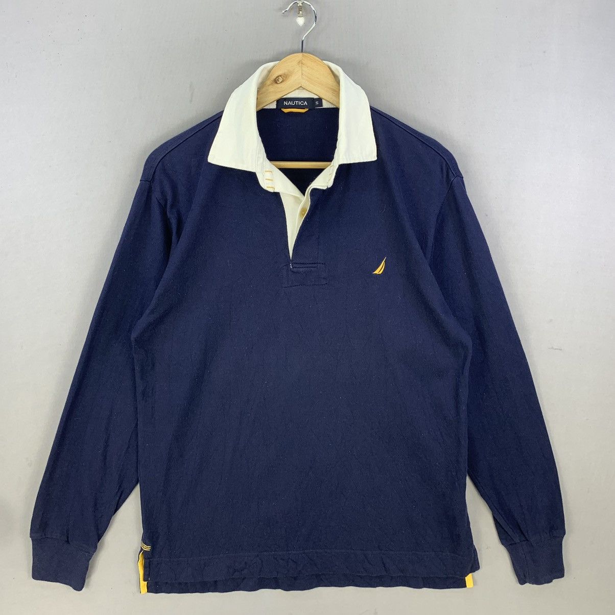 Nautica Y2K Vintage Rugby Polo White Collar Small Sail Logo