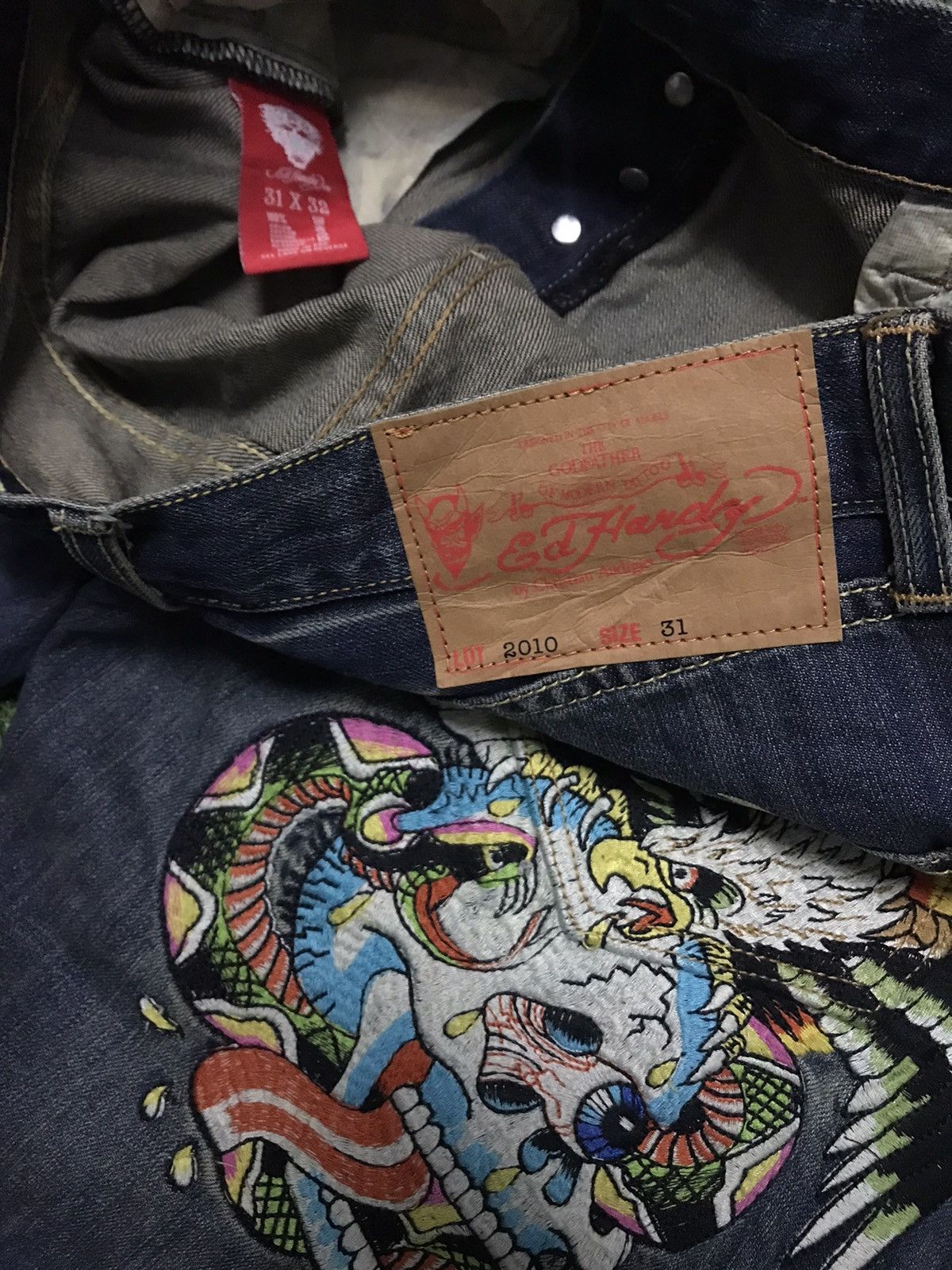 Ed Hardy BEST OFFER🔥Y2K Ed Hardy Eagle Snake Skull Embroidery Jeans Size US 31 - 6 Thumbnail