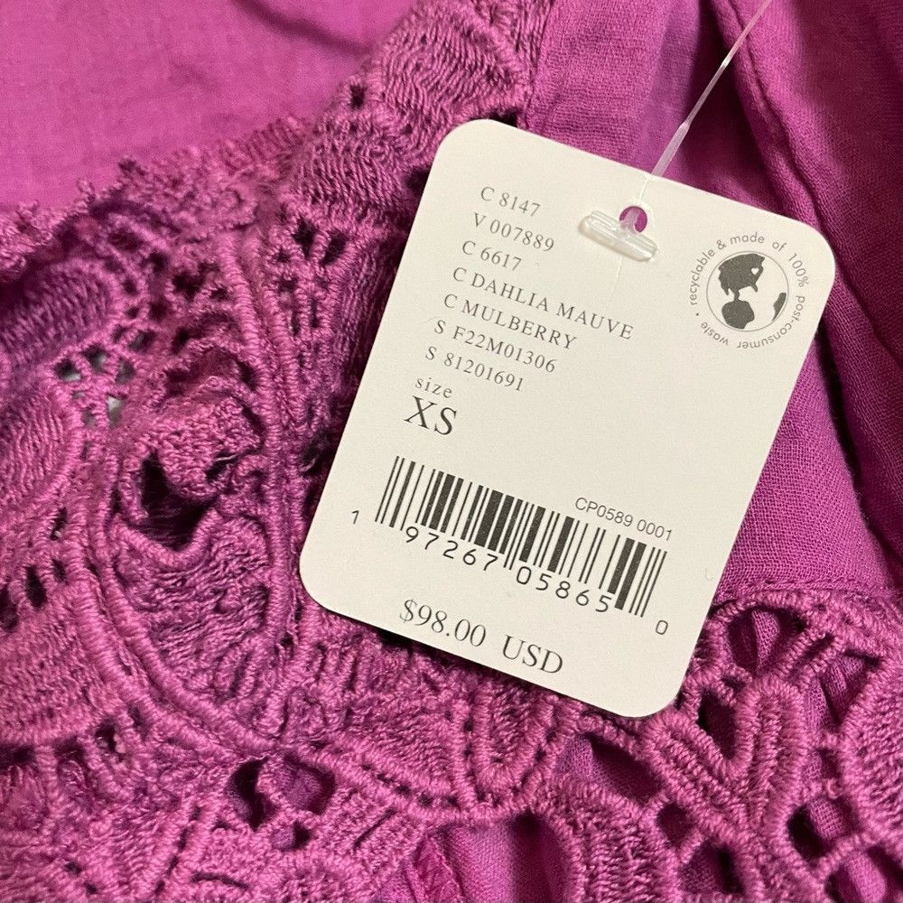 Free People NWT New Free People Ilektra Slip Cotton Mulberry Dress Size Size XS / US 0-2 / IT 36-38 - 7 Thumbnail